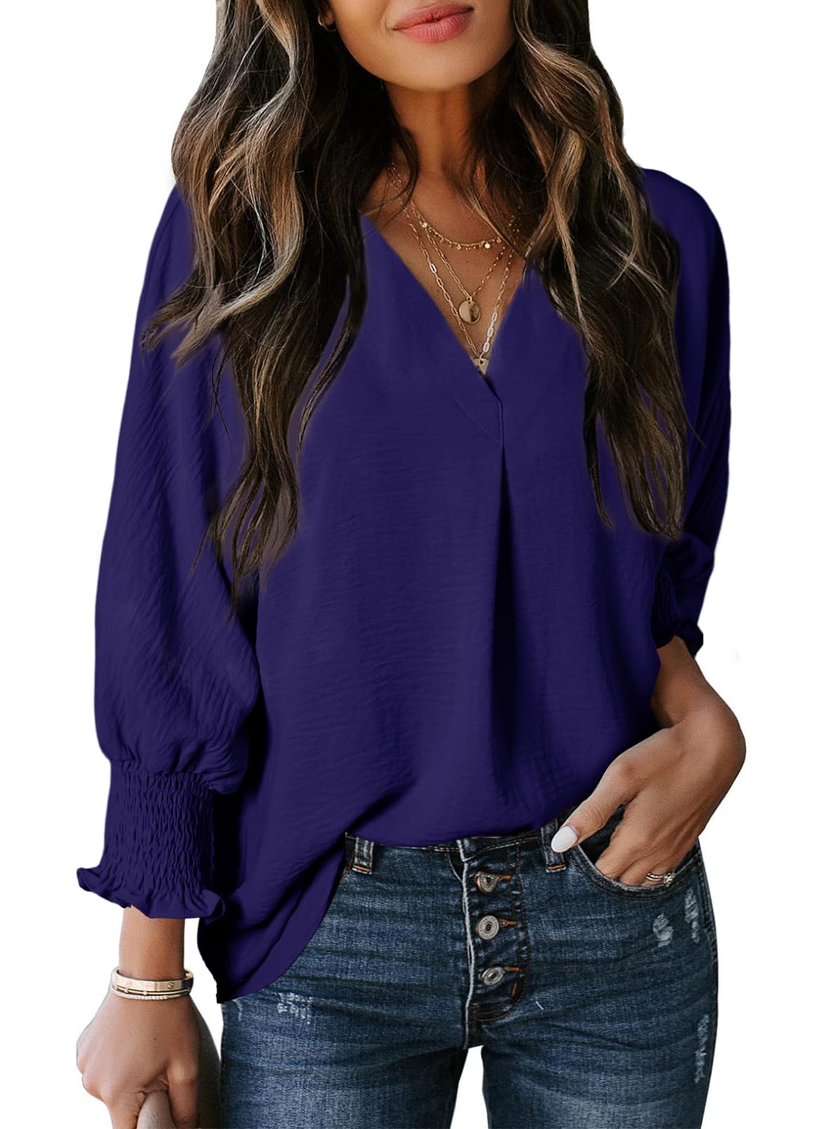 Damen lässige 3/4-Arm V-Ausschnitt Basic-Oberteile (3 kaufen, kostenloser Versand)