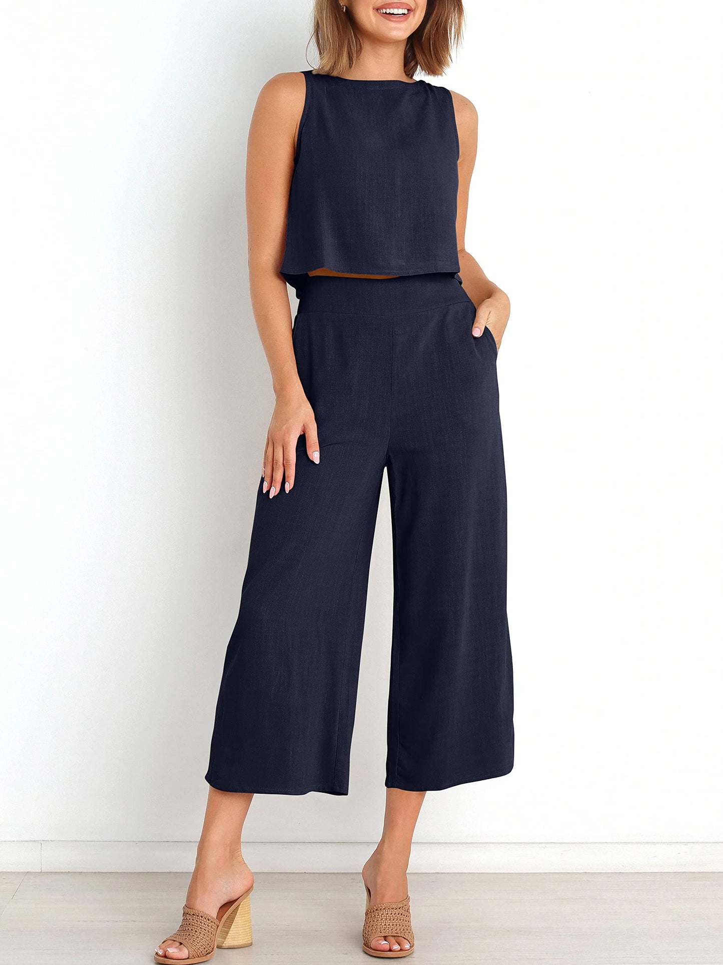 Ärmelloses Sommer-Loungewear-Set mit Taschen