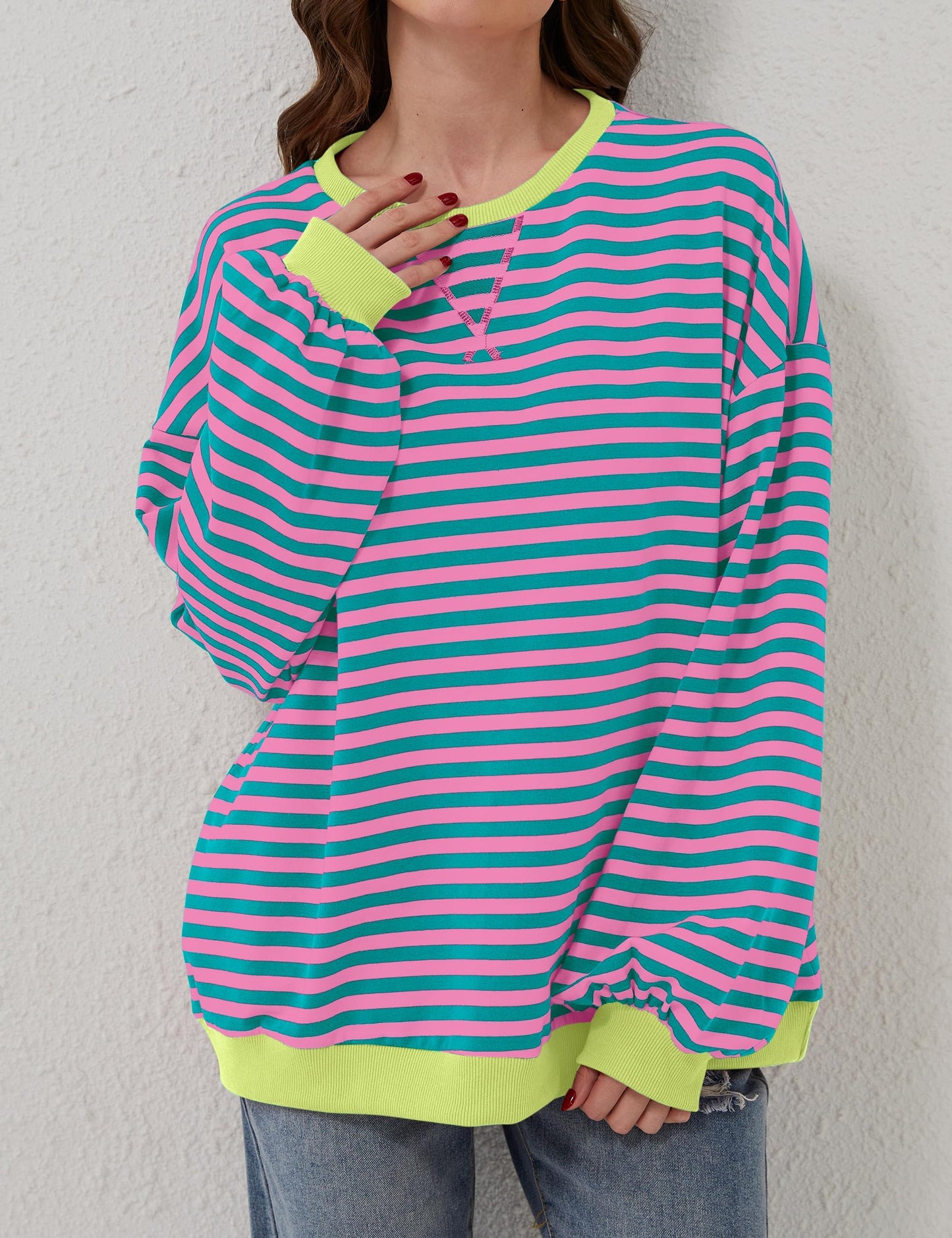 Damen Oversize-Pullover mit Streifen und langen Ärmeln (2 kaufen, kostenloser Versand)