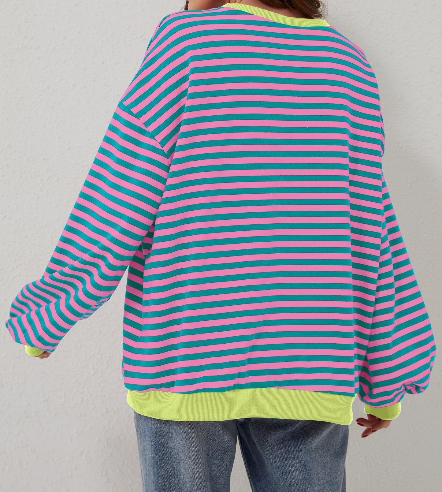 Damen Oversize-Pullover mit Streifen und langen Ärmeln (2 kaufen, kostenloser Versand)