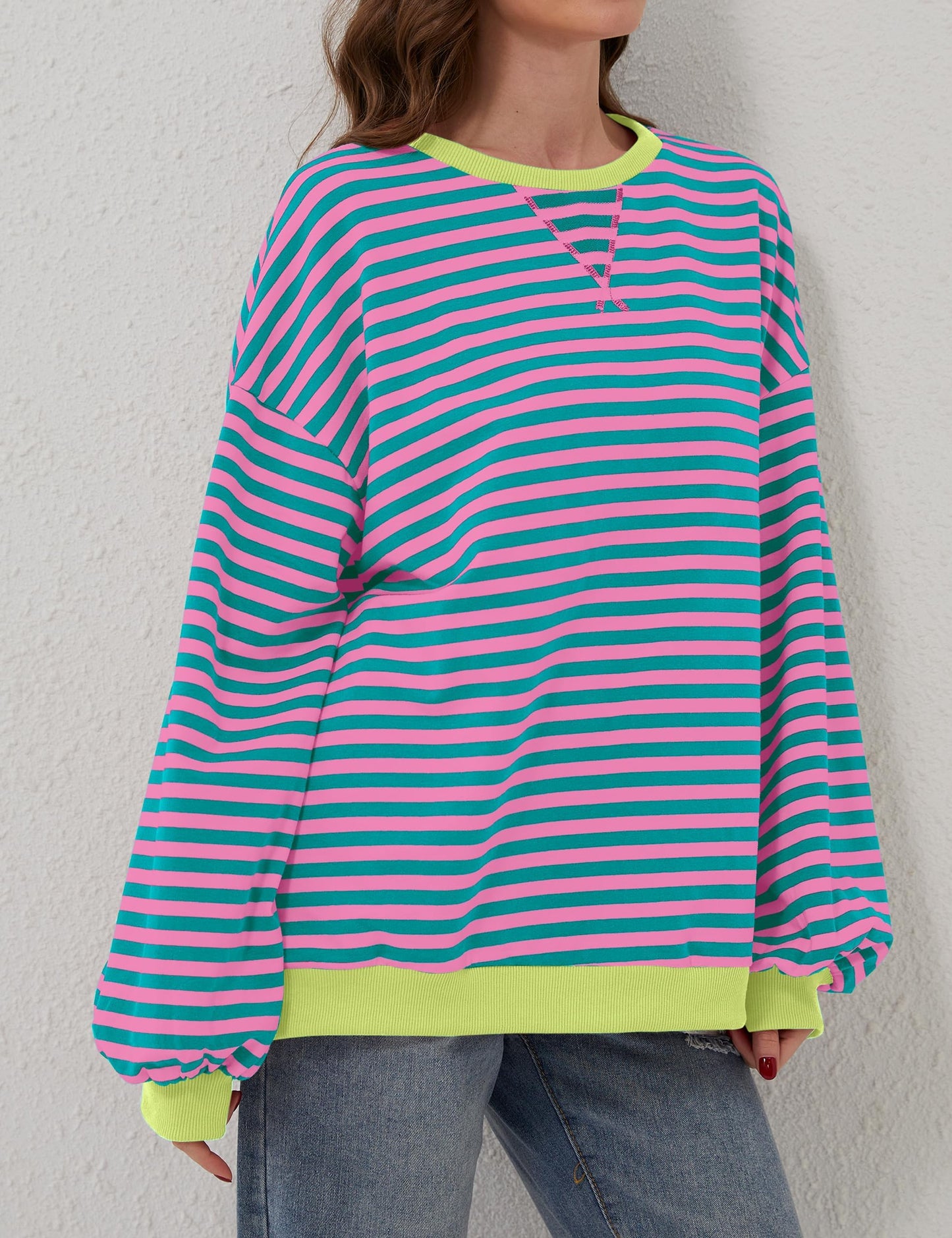 Damen Oversize-Pullover mit Streifen und langen Ärmeln (2 kaufen, kostenloser Versand)
