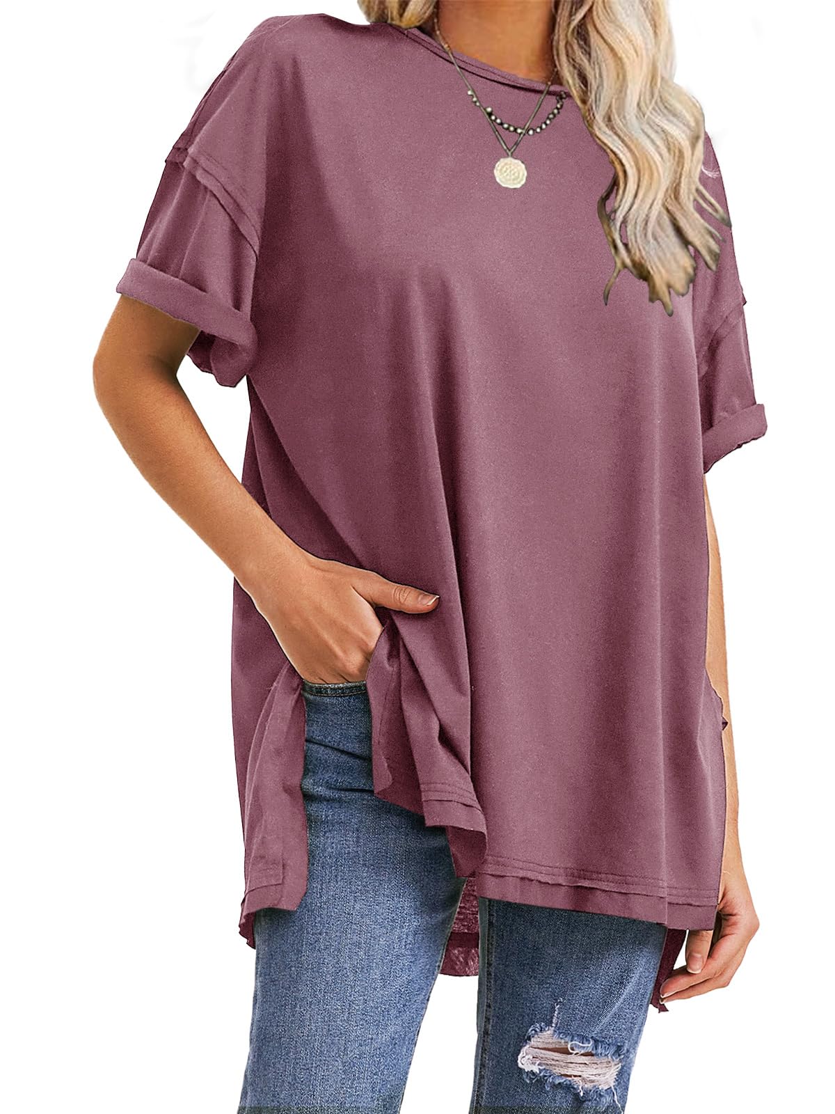 Damen Oversize T-Shirts mit seitlichem Schlitz für den Sommer