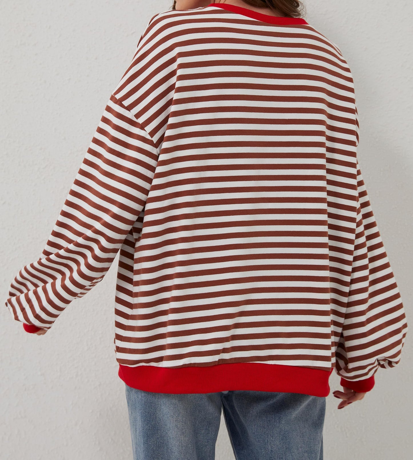 Damen Oversize-Pullover mit Streifen und langen Ärmeln (2 kaufen, kostenloser Versand)