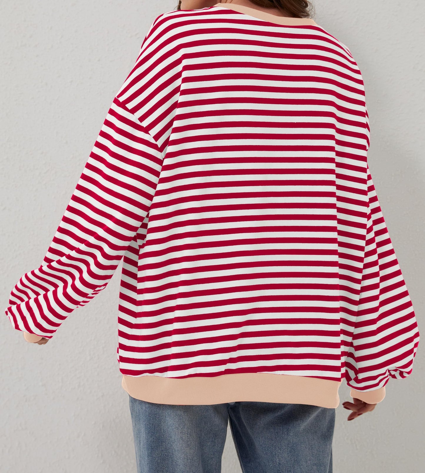 Damen Oversize-Pullover mit Streifen und langen Ärmeln (2 kaufen, kostenloser Versand)