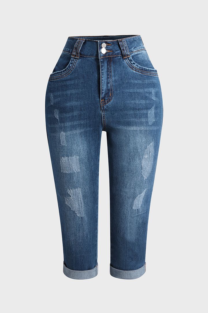 Zerrissene Capri-Jeans mit Umschlagsaum