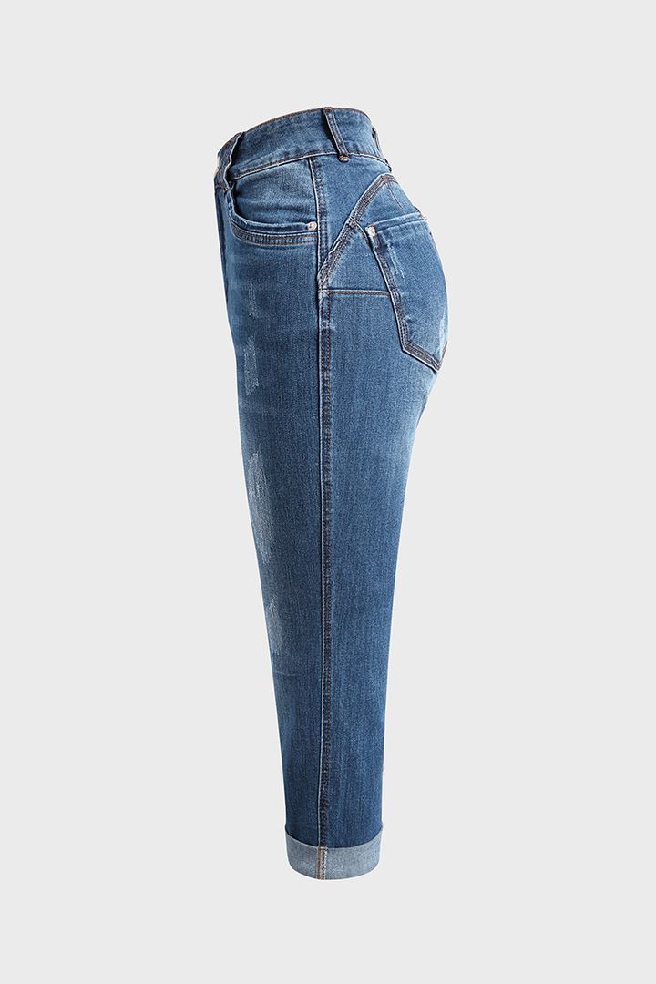 Zerrissene Capri-Jeans mit Umschlagsaum
