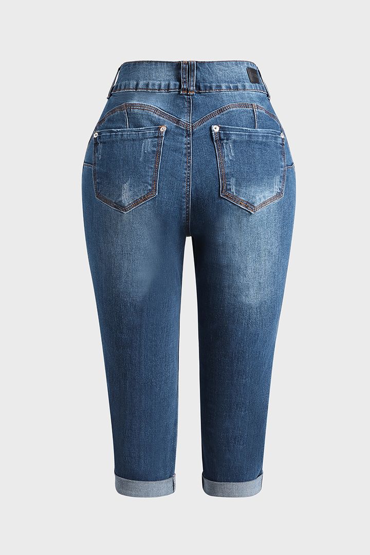 Zerrissene Capri-Jeans mit Umschlagsaum