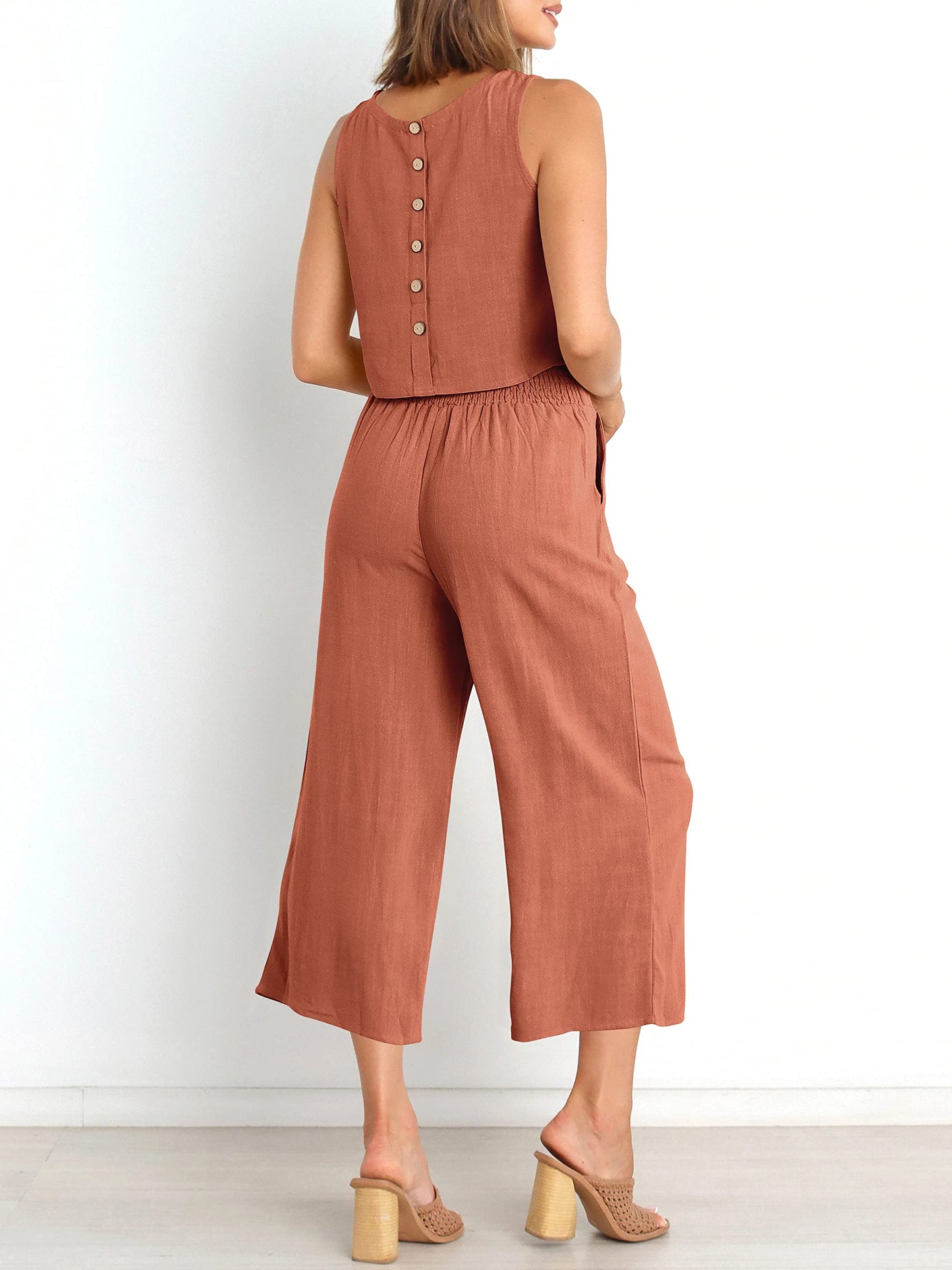 Ärmelloses Sommer-Loungewear-Set mit Taschen