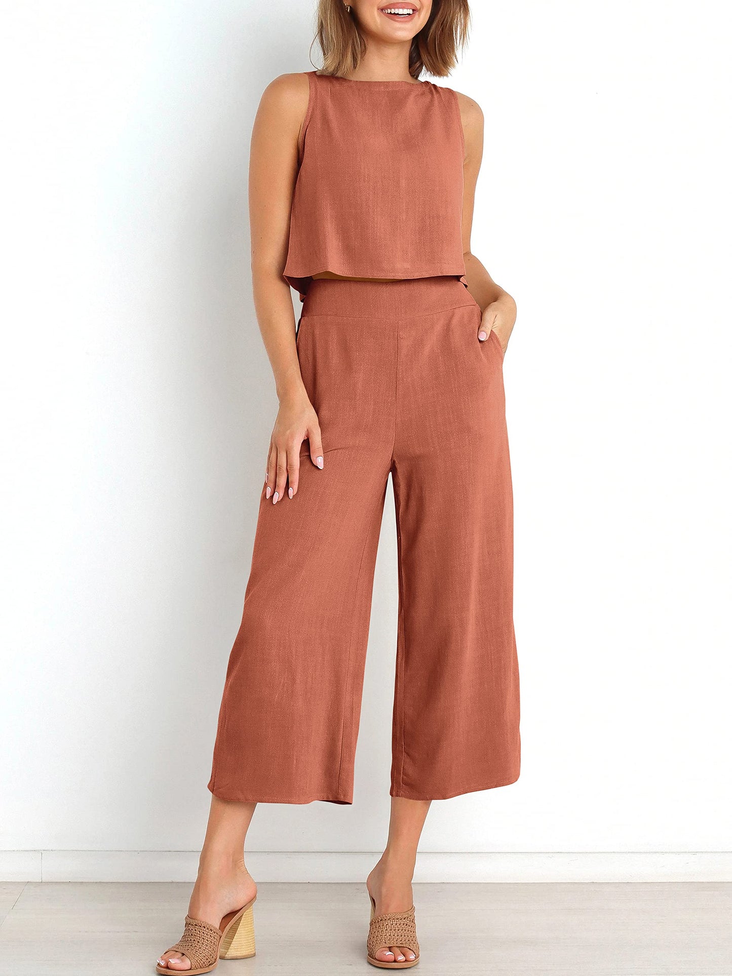 Ärmelloses Sommer-Loungewear-Set mit Taschen