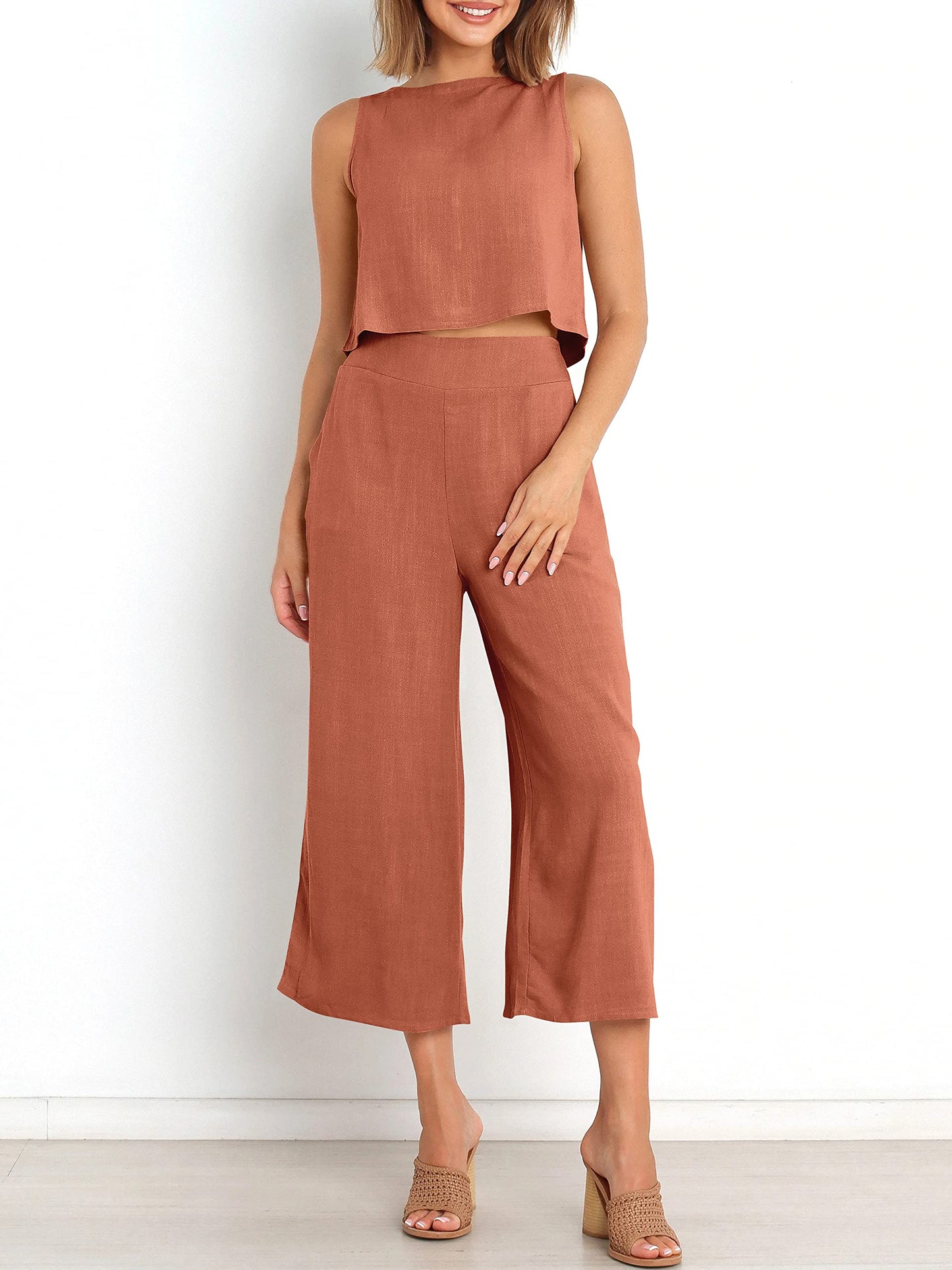 Ärmelloses Sommer-Loungewear-Set mit Taschen