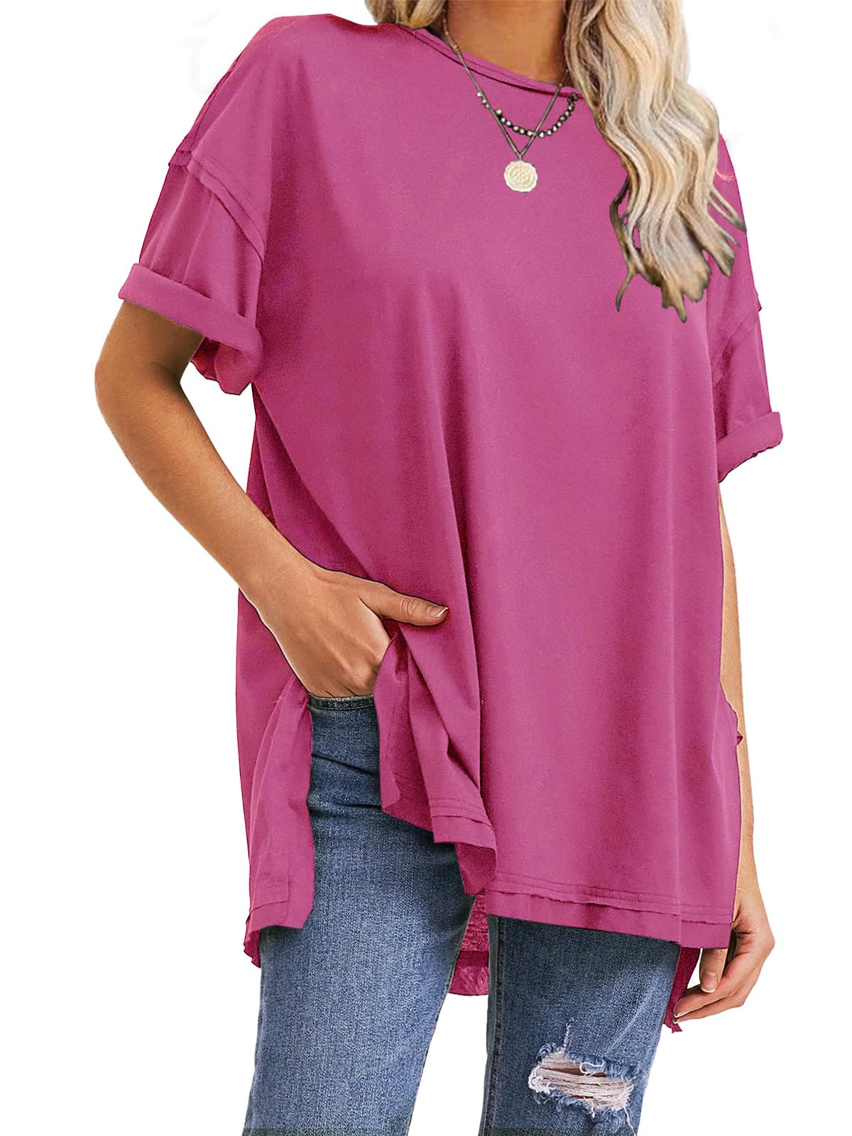 Damen Oversize T-Shirts mit seitlichem Schlitz für den Sommer