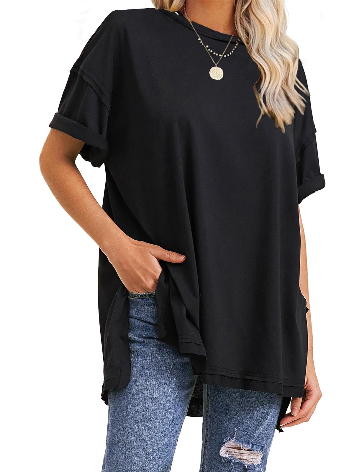 Damen Oversize T-Shirts mit seitlichem Schlitz für den Sommer