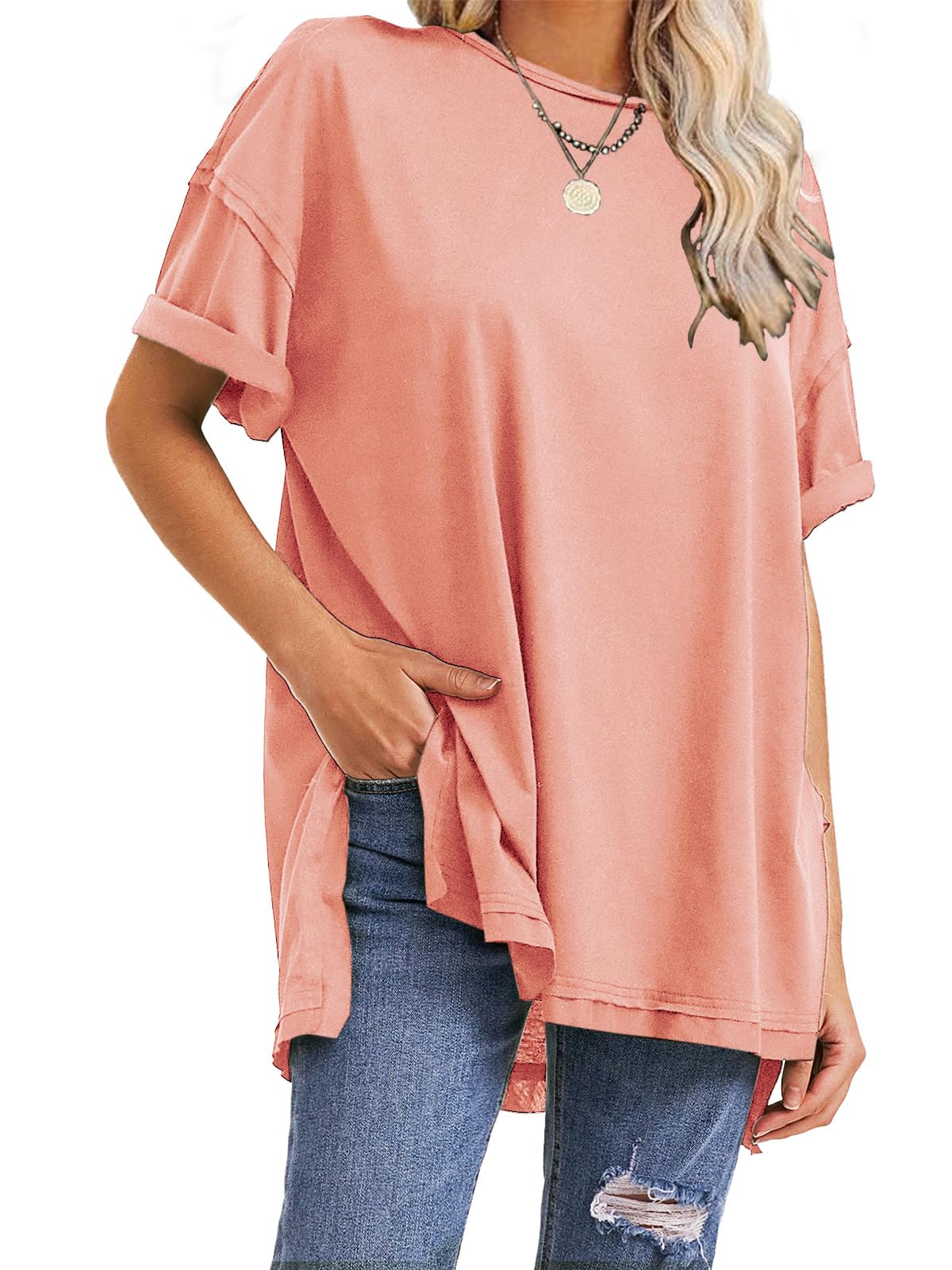 Damen Oversize T-Shirts mit seitlichem Schlitz für den Sommer