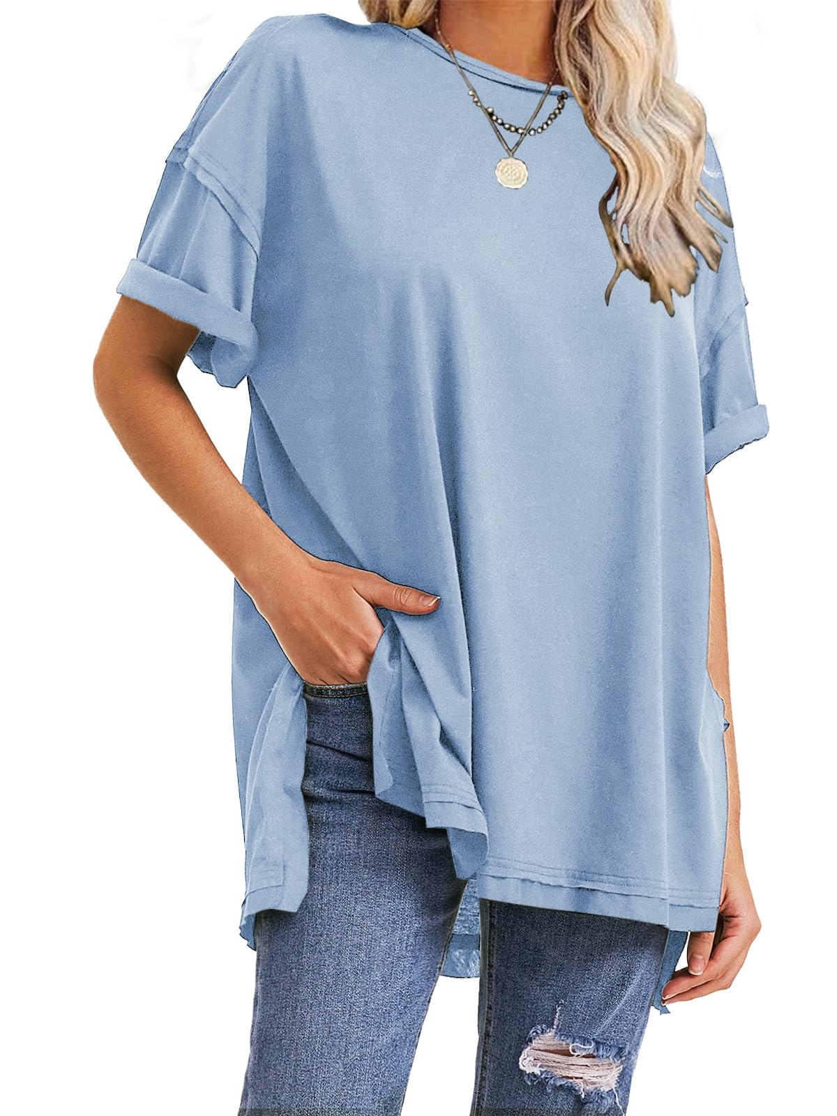 Damen Oversize T-Shirts mit seitlichem Schlitz für den Sommer