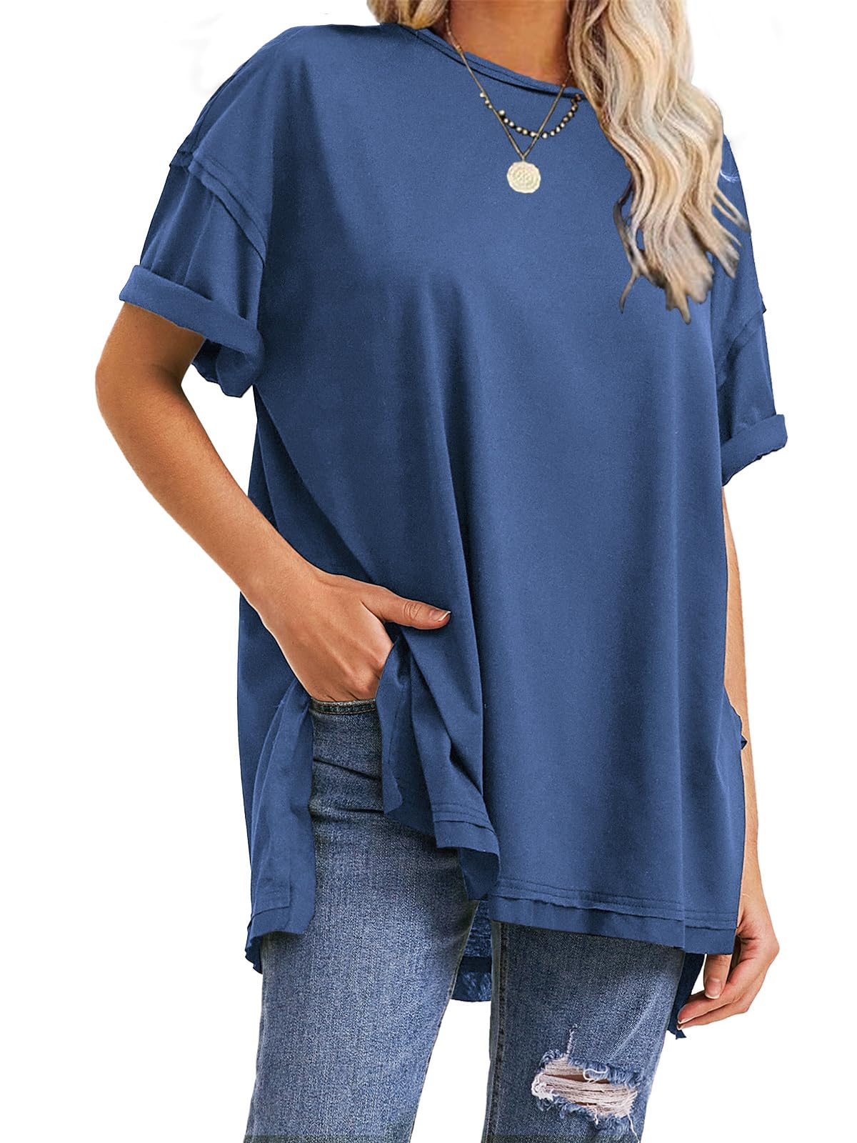 Damen Oversize T-Shirts mit seitlichem Schlitz für den Sommer