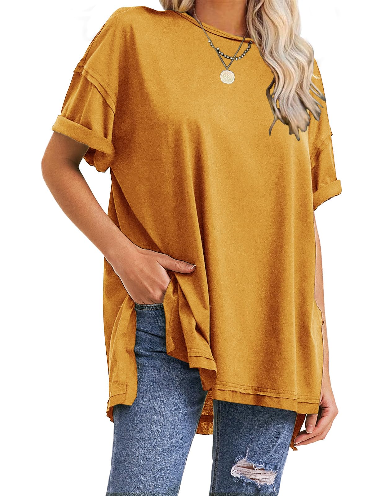Damen Oversize T-Shirts mit seitlichem Schlitz für den Sommer