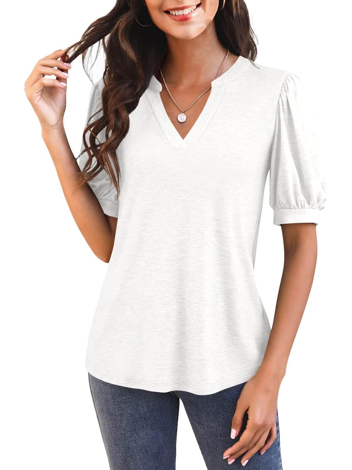 Women's V Neck Puff Sleeve Basic T-shirt (Buy 3 Free Shipping)