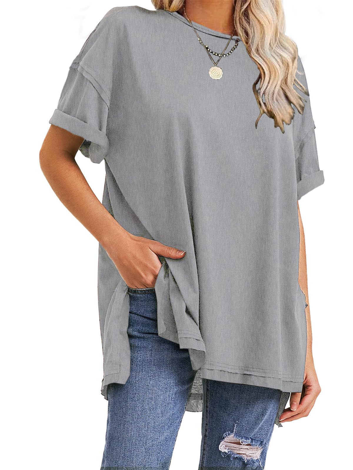 Damen Oversize T-Shirts mit seitlichem Schlitz für den Sommer