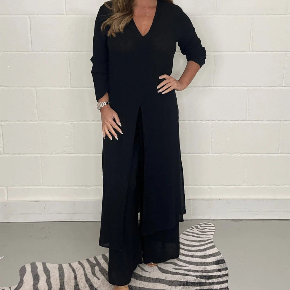 Two Piece Casual Long Top and Casual Trousers