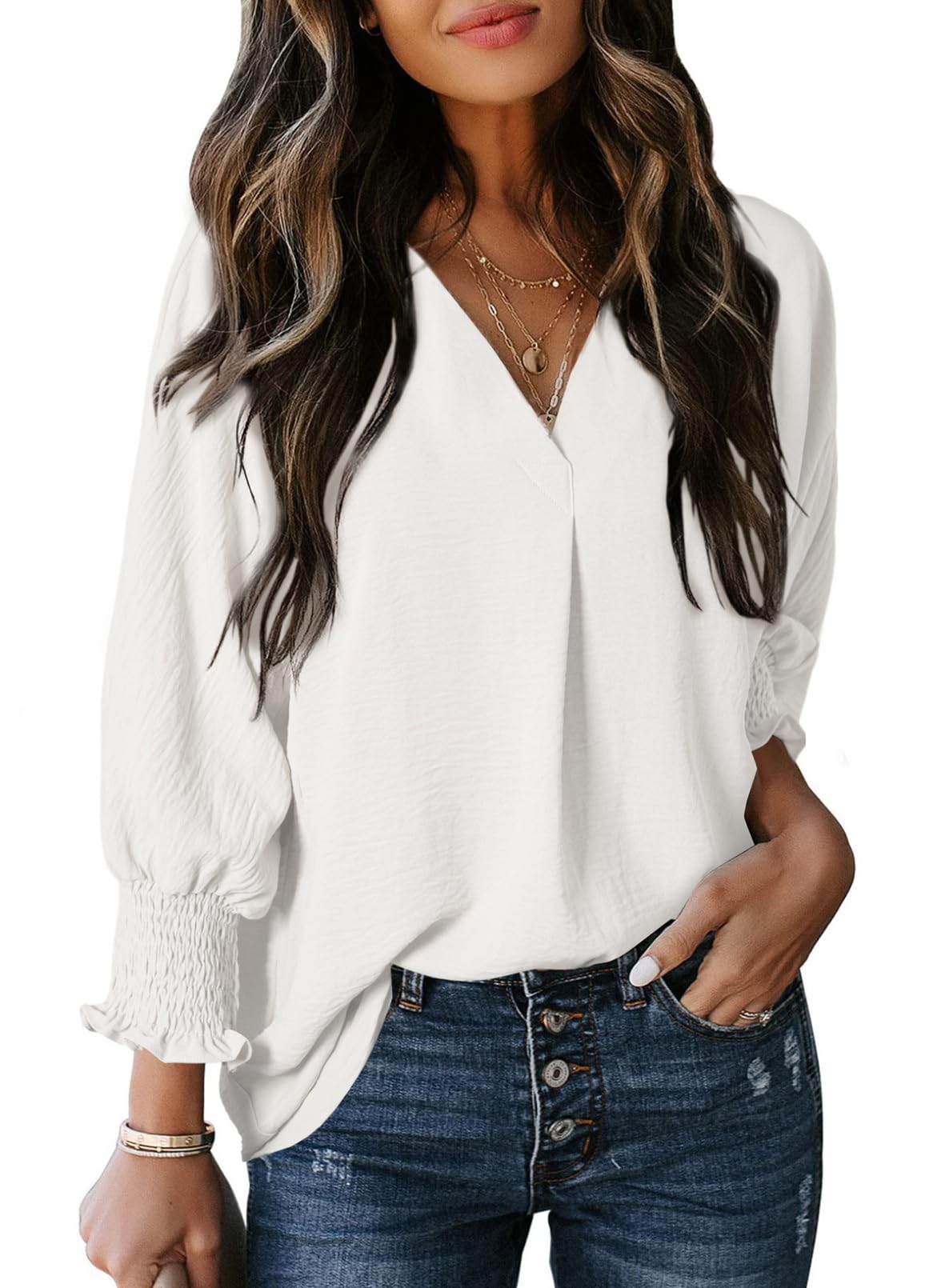 Damen lässige 3/4-Arm V-Ausschnitt Basic-Oberteile (3 kaufen, kostenloser Versand)