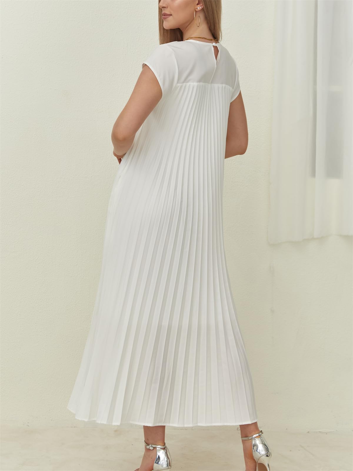Damen Maxikleid mit Kappärmeln, plissiert, fließend (2 kaufen, kostenloser Versand)