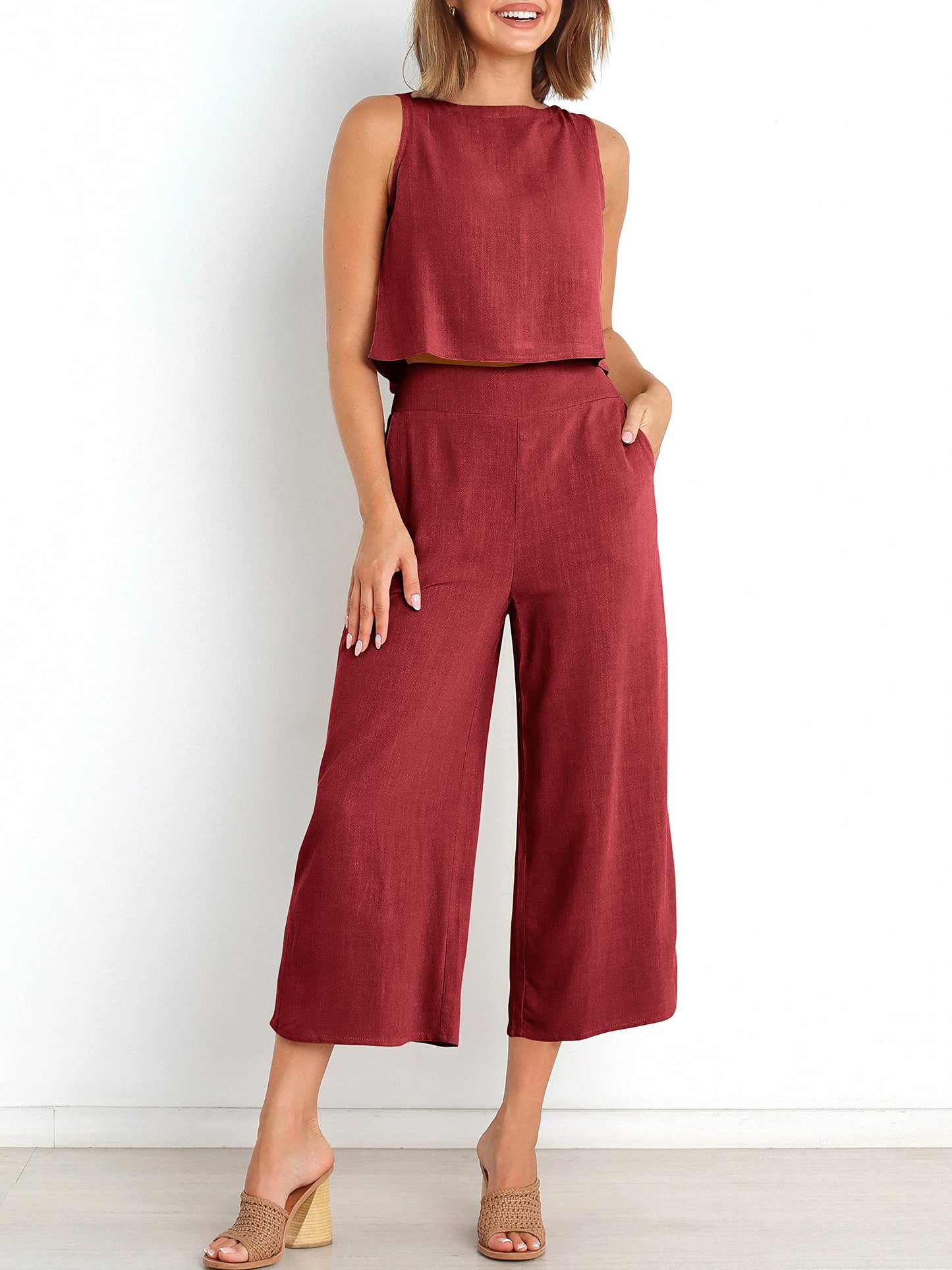 Ärmelloses Sommer-Loungewear-Set mit Taschen