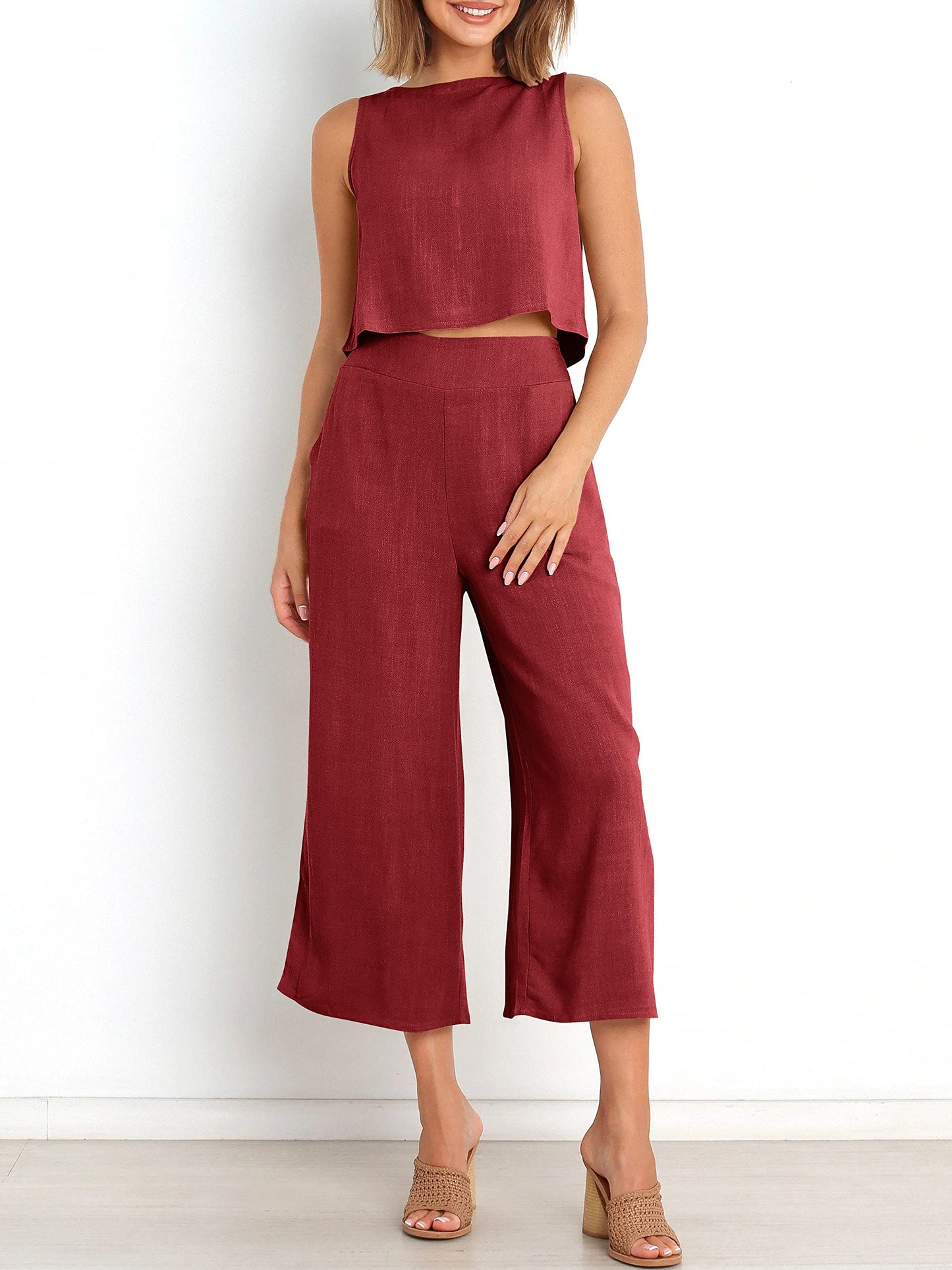 Ärmelloses Sommer-Loungewear-Set mit Taschen
