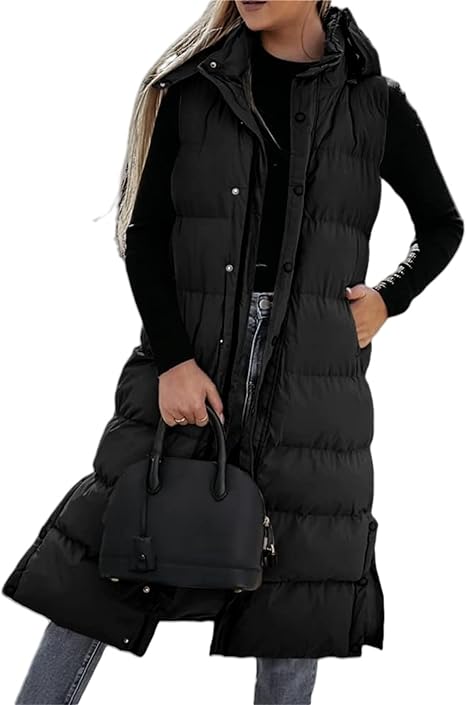 Women's Long Puffer Vest | Quilted Hood & Button Closure ❄️