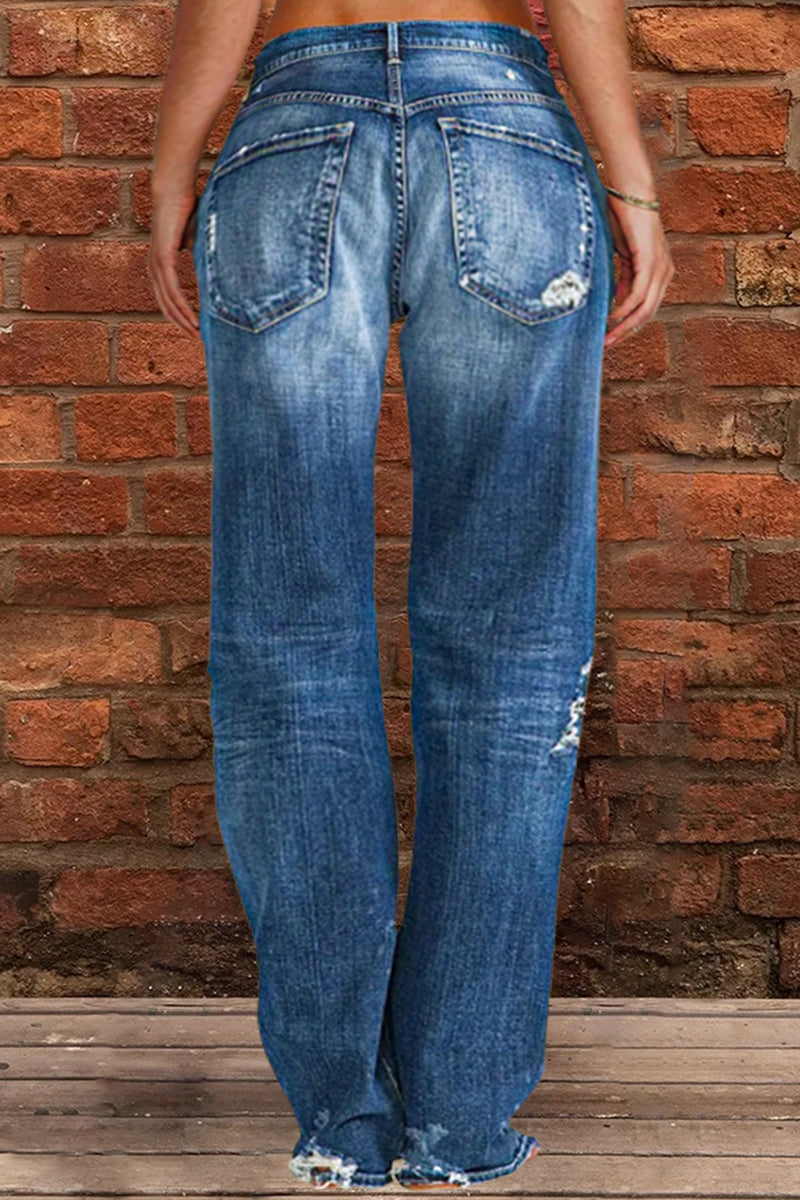 Neue Ripped Low Waist Jeans mit geradem Bein (2 kaufen, Versand gratis)