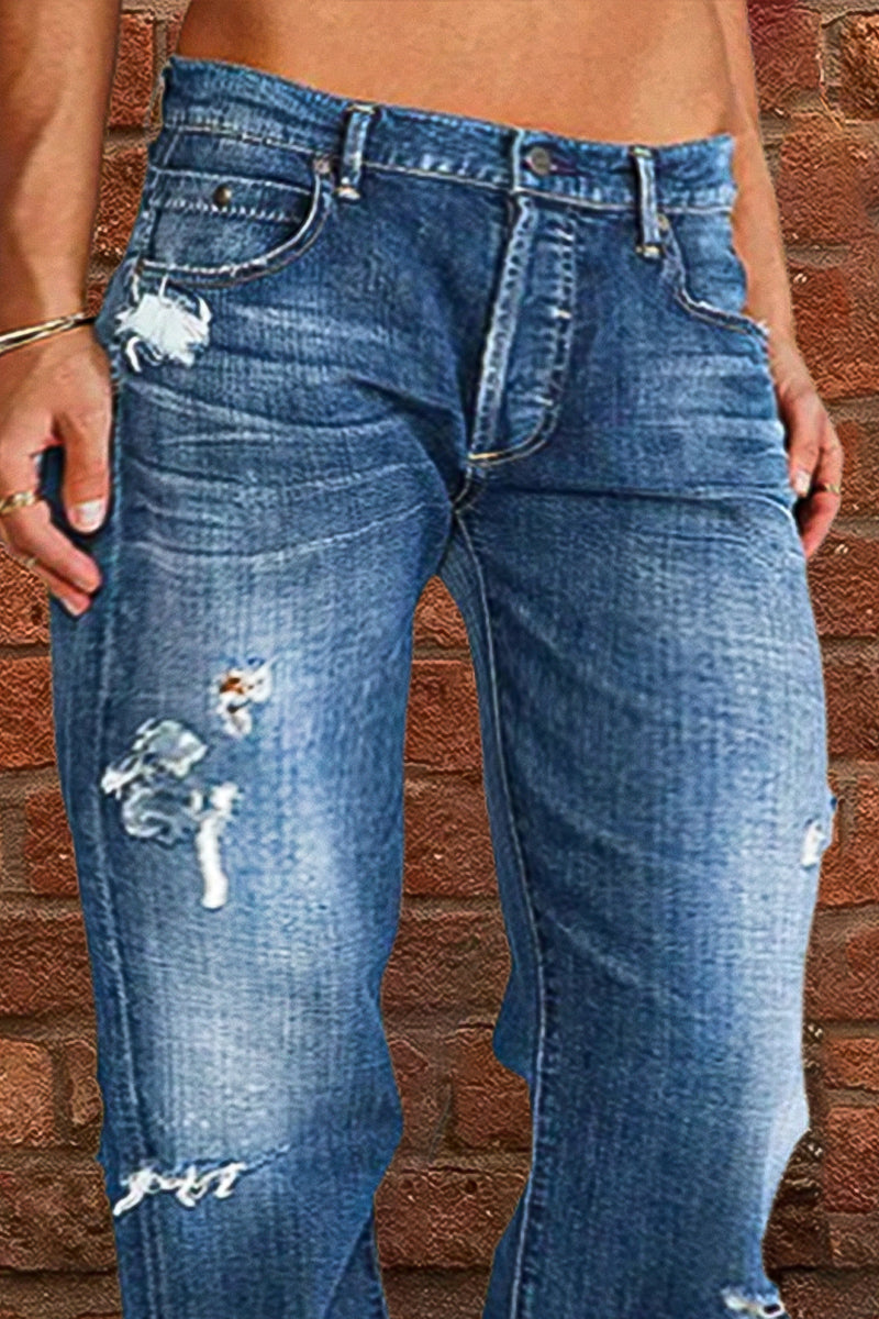 Neue Ripped Low Waist Jeans mit geradem Bein (2 kaufen, Versand gratis)
