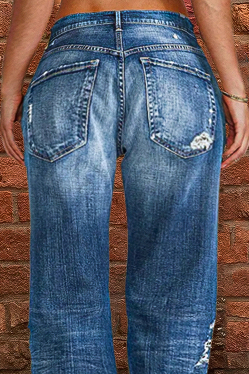 Neue Ripped Low Waist Jeans mit geradem Bein (2 kaufen, Versand gratis)