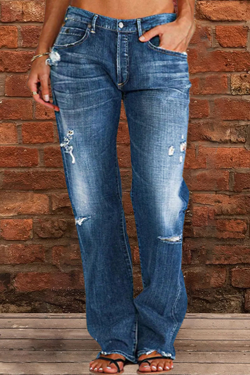 Neue Ripped Low Waist Jeans mit geradem Bein (2 kaufen, Versand gratis)