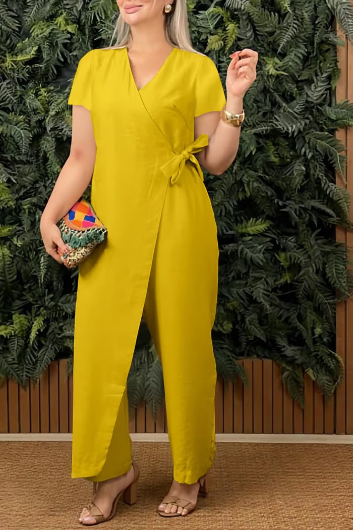 Women's V-Neck Jumpsuit – Stretchy, Machine Washable & Size Inclusive