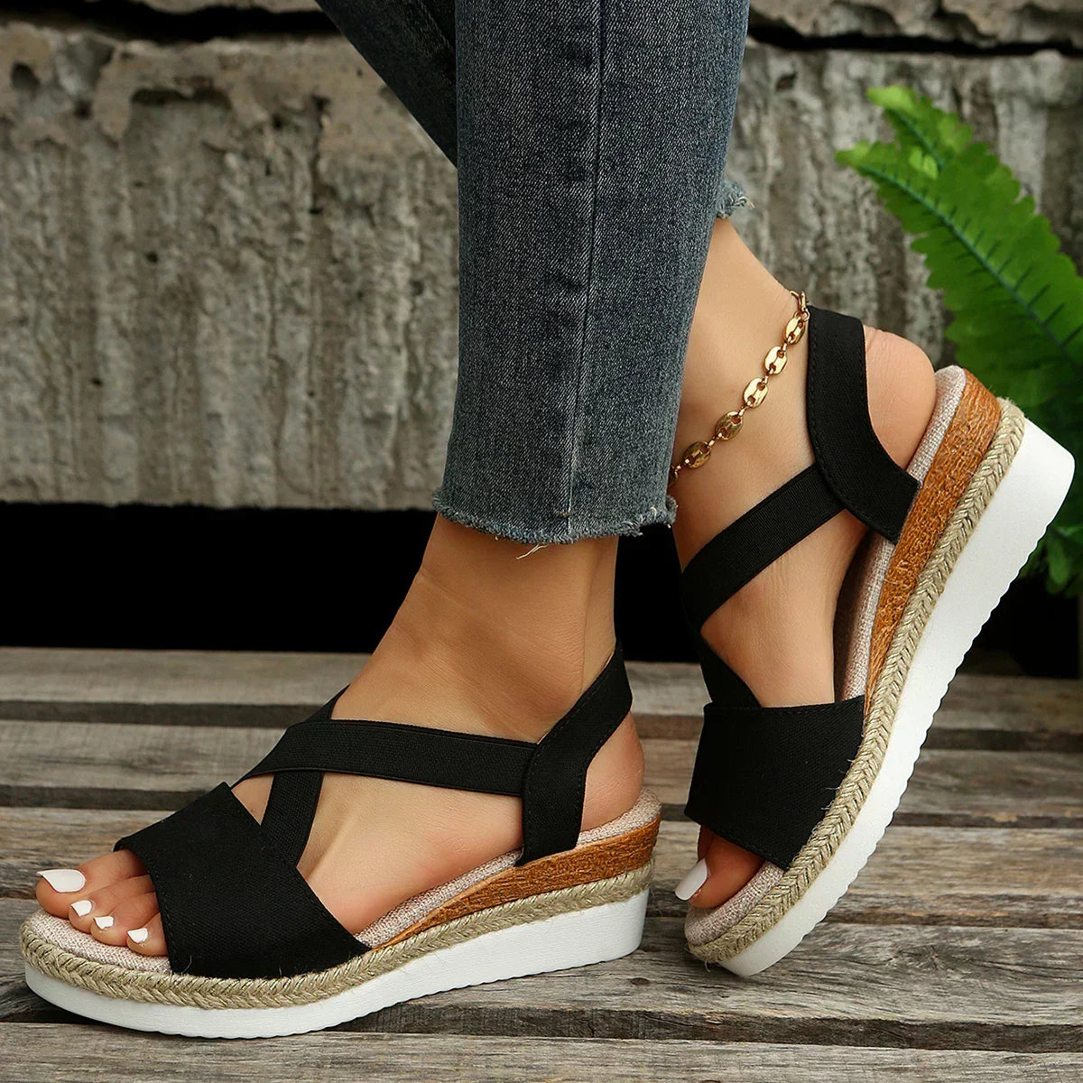 Damen Espadrille Plateau-Sandalen