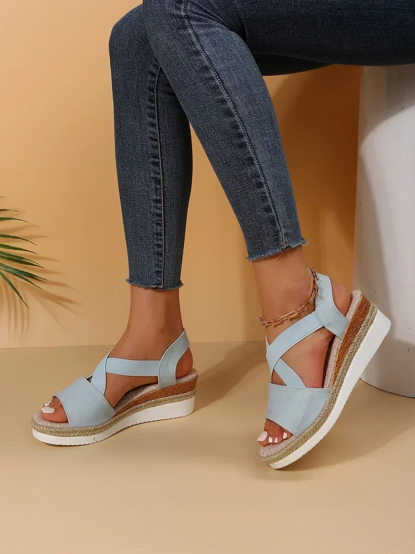 Damen Espadrille Plateau-Sandalen