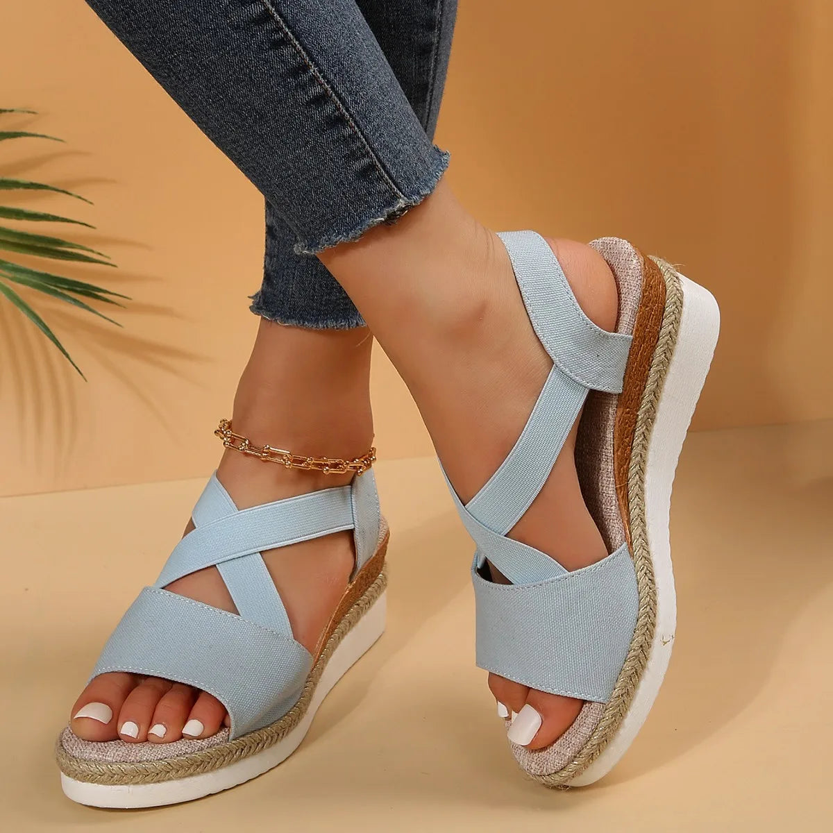 Damen Espadrille Plateau-Sandalen