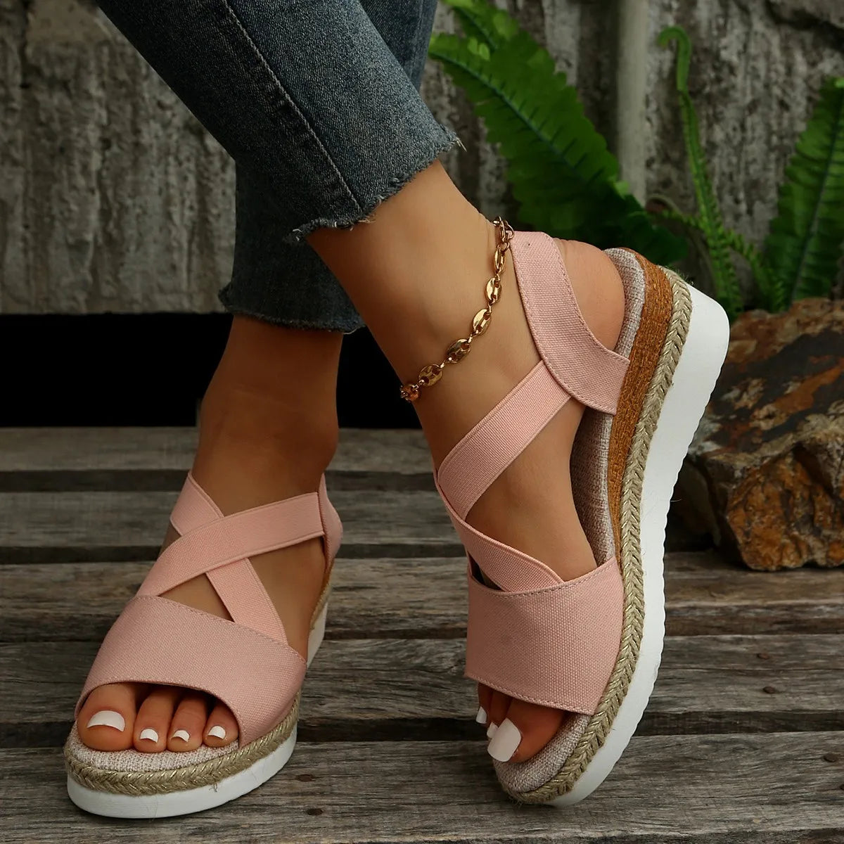 Damen Espadrille Plateau-Sandalen