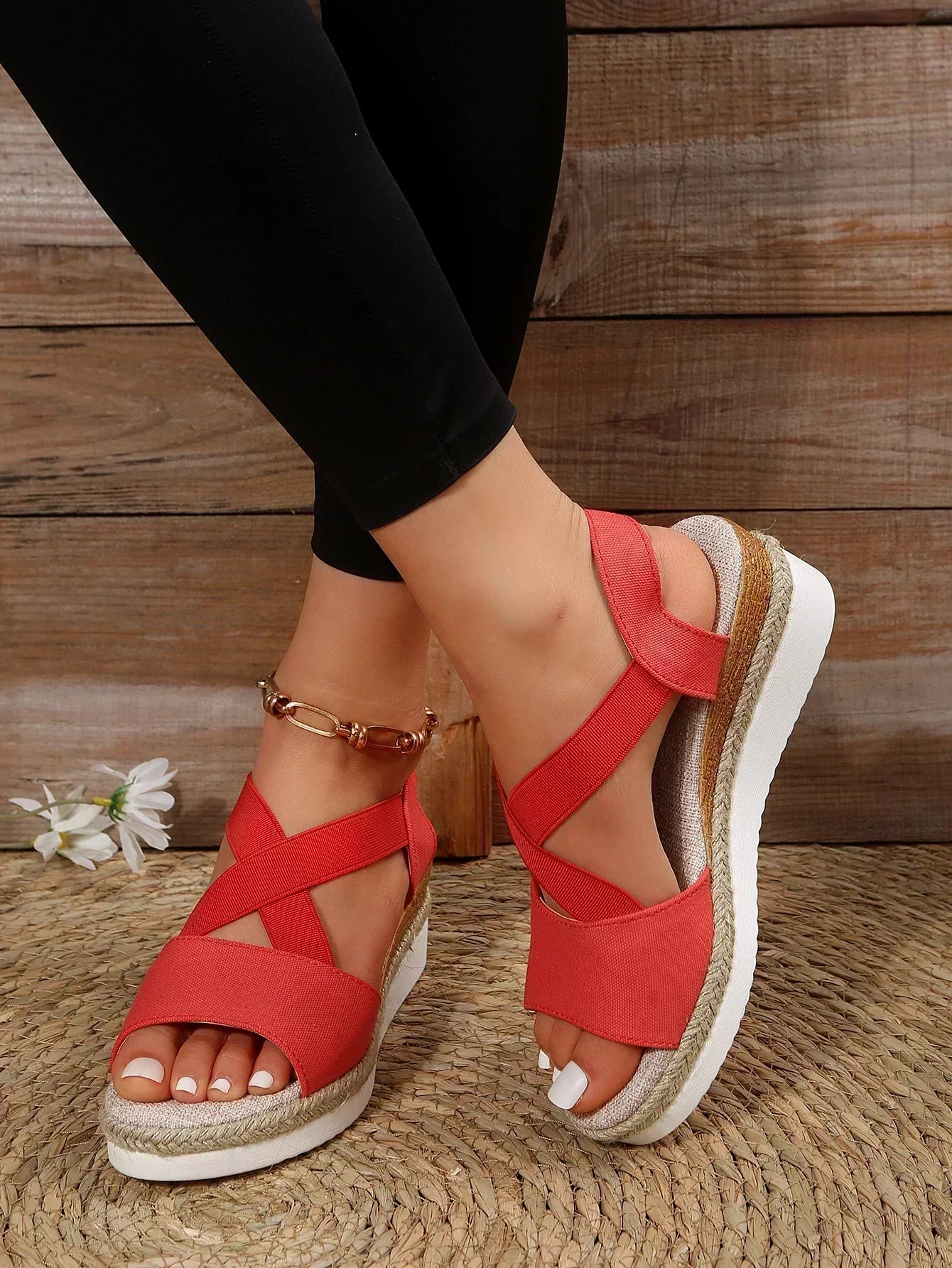 Damen Espadrille Plateau-Sandalen