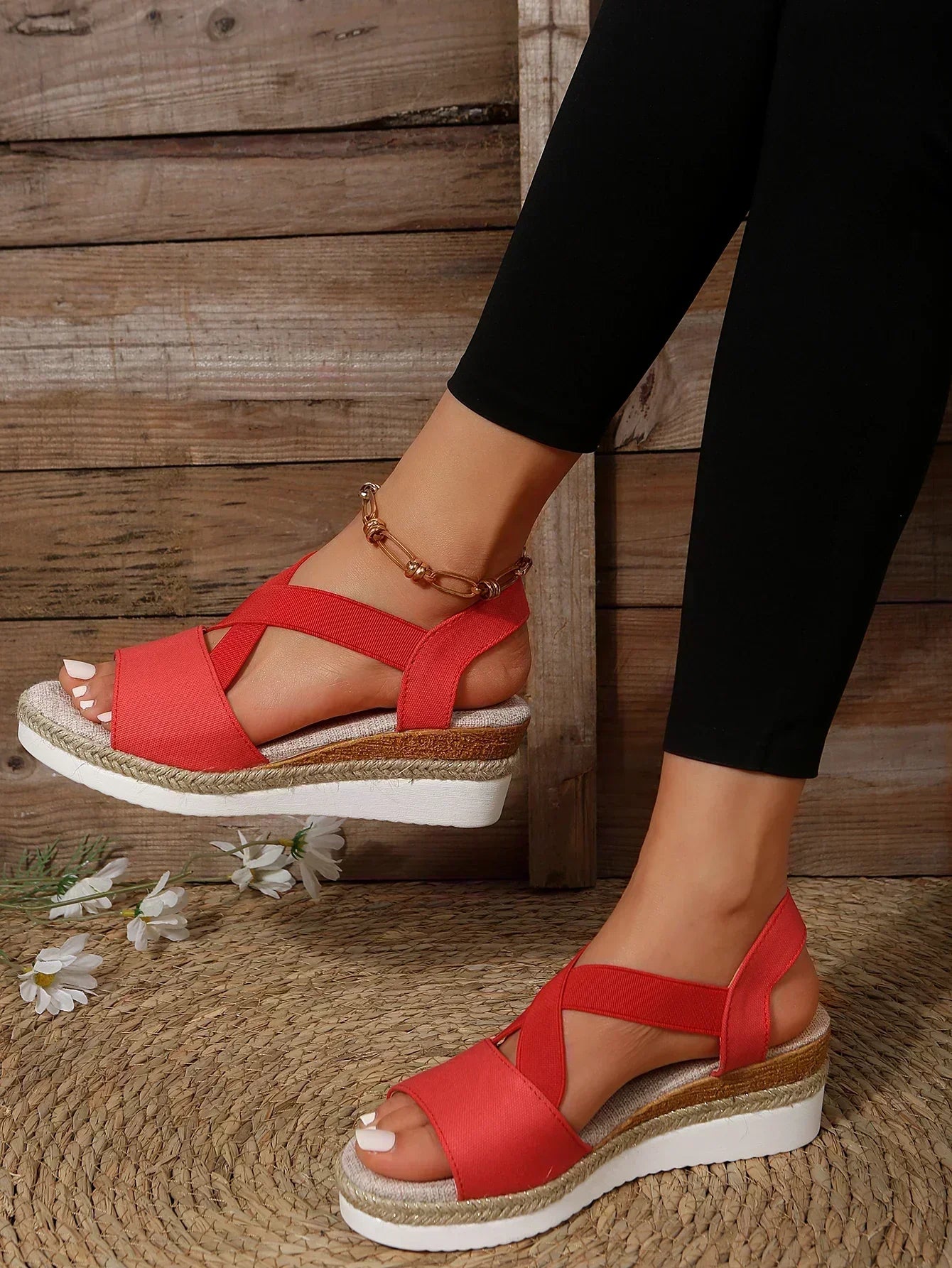 Damen Espadrille Plateau-Sandalen
