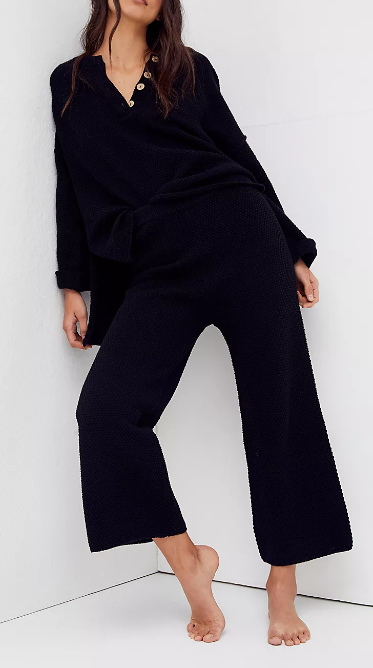 Loungewear-Set aus 2 Teilen mit Knopfstrickpullover (Kaufe 2 versandkostenfrei)