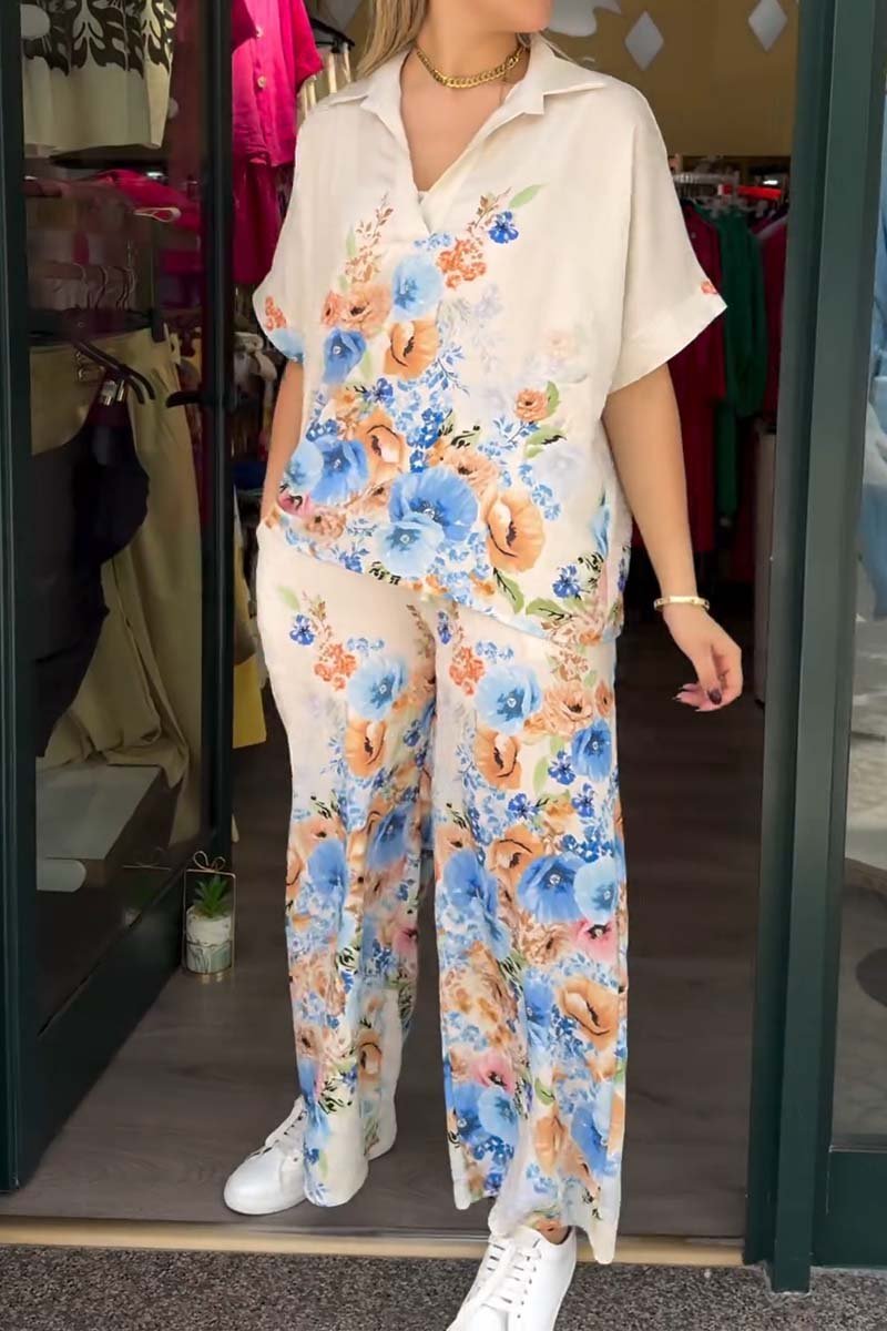 Zweiteiliges Freizeit-Set für Damen mit Blumenmuster