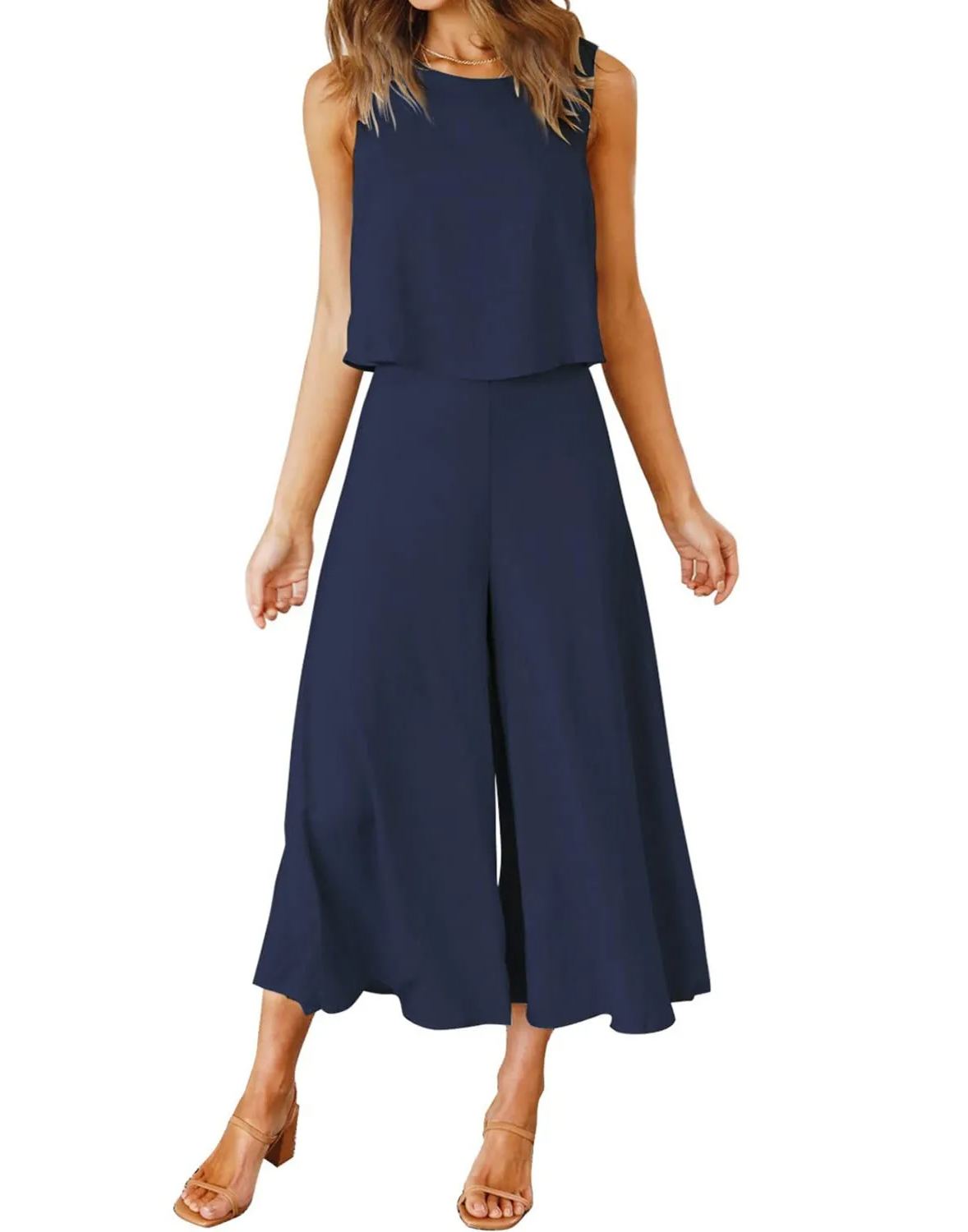 Damen ärmelloses Tank Crop Top und weites, fließendes Hosen-Set (Kaufe 2, versandkostenfrei)