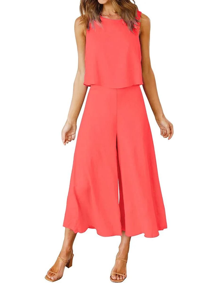 Damen ärmelloses Tank Crop Top und weites, fließendes Hosen-Set (Kaufe 2, versandkostenfrei)