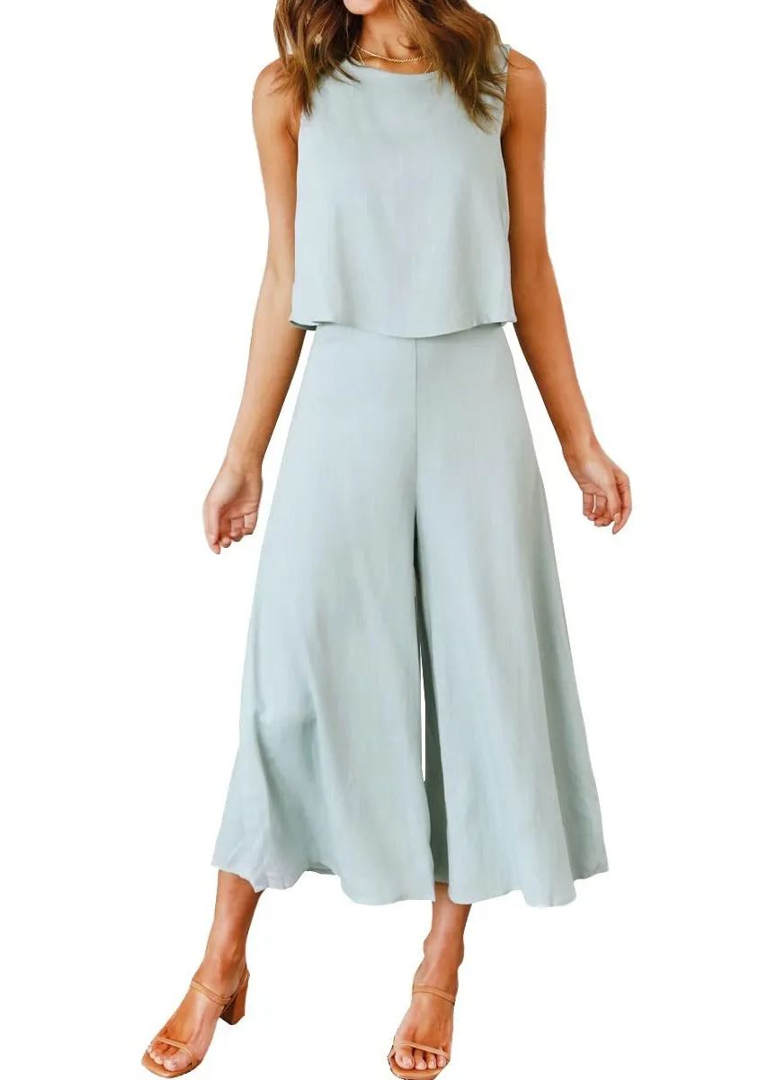 Damen ärmelloses Tank Crop Top und weites, fließendes Hosen-Set (Kaufe 2, versandkostenfrei)