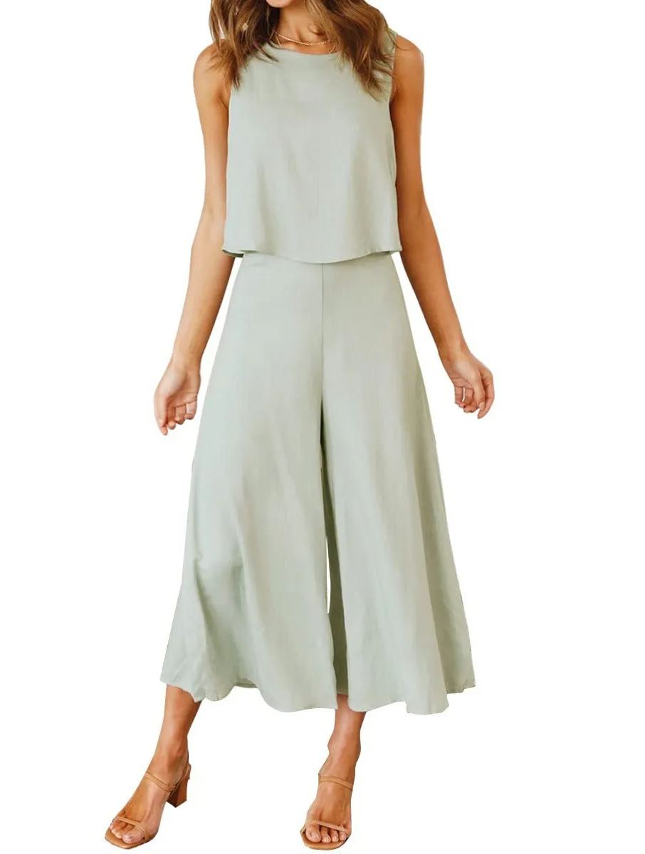 Damen ärmelloses Tank Crop Top und weites, fließendes Hosen-Set (Kaufe 2, versandkostenfrei)