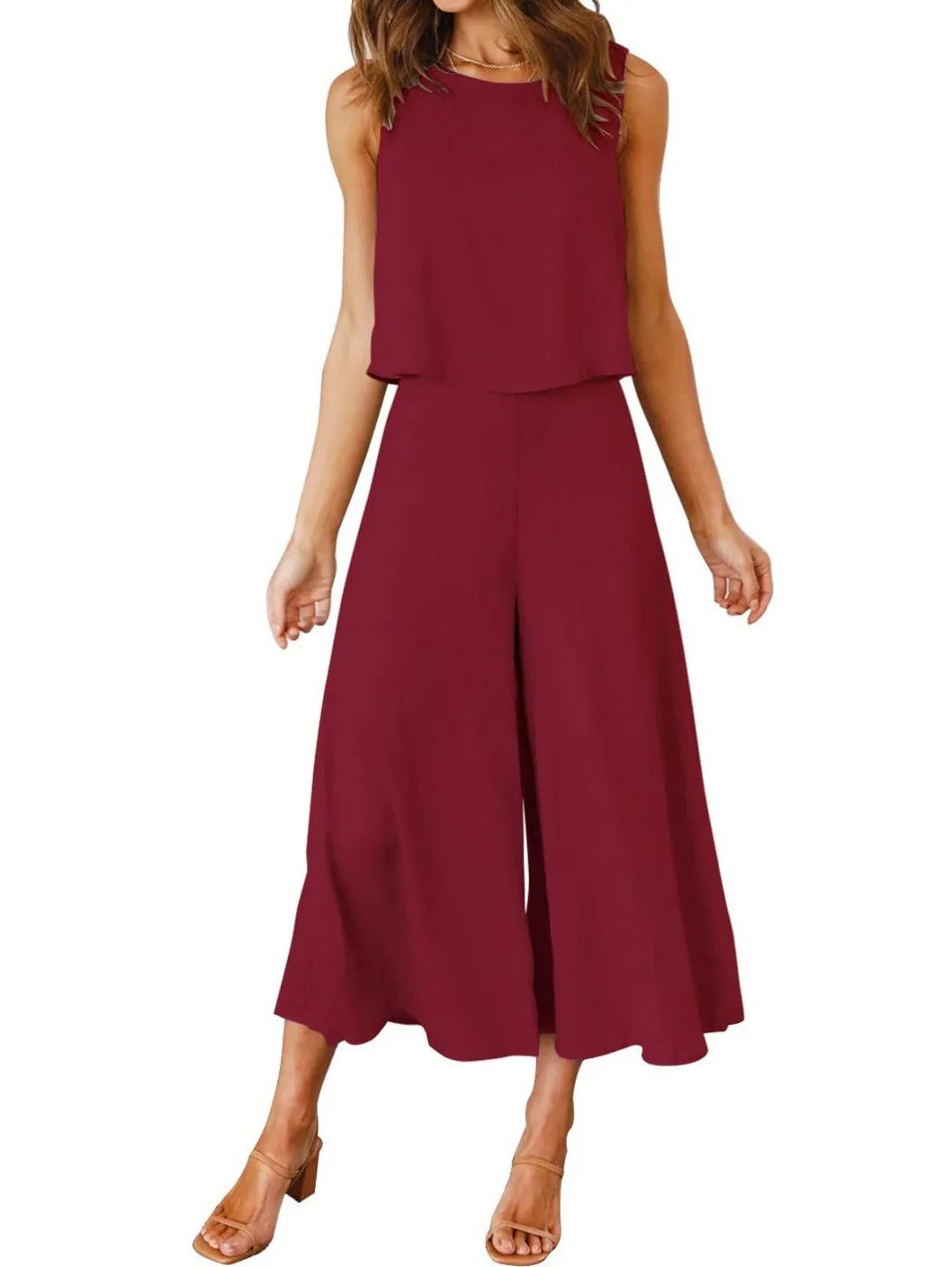 Damen ärmelloses Tank Crop Top und weites, fließendes Hosen-Set (Kaufe 2, versandkostenfrei)