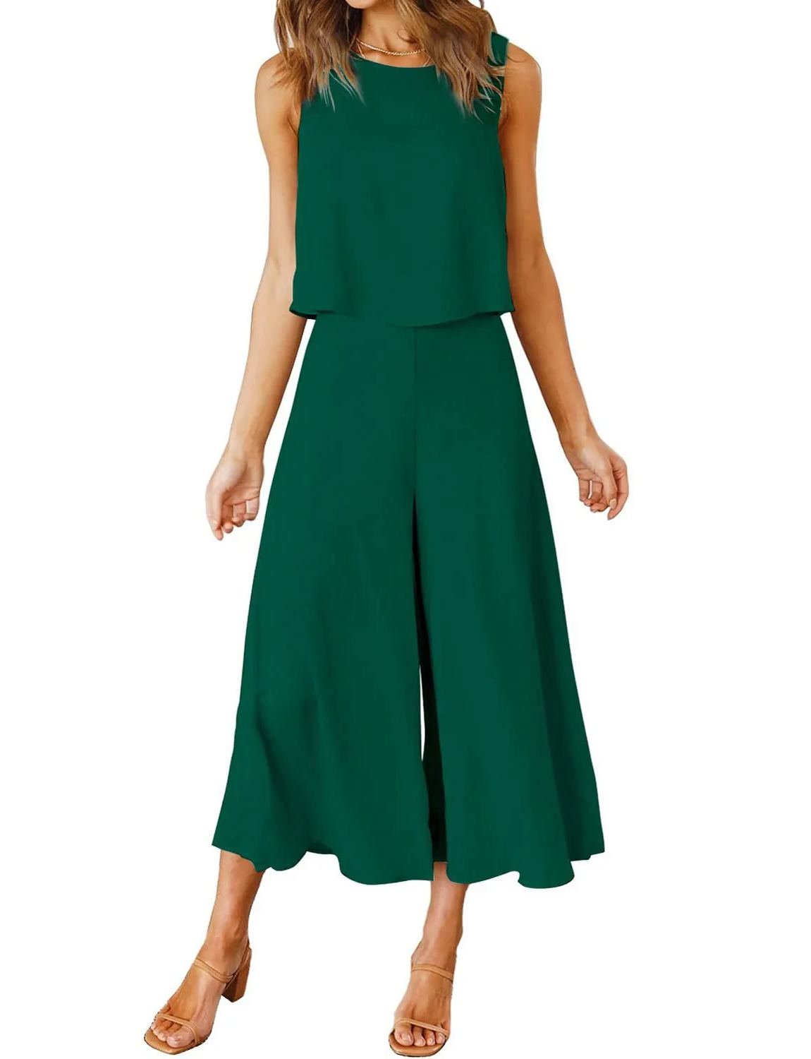 Damen ärmelloses Tank Crop Top und weites, fließendes Hosen-Set (Kaufe 2, versandkostenfrei)