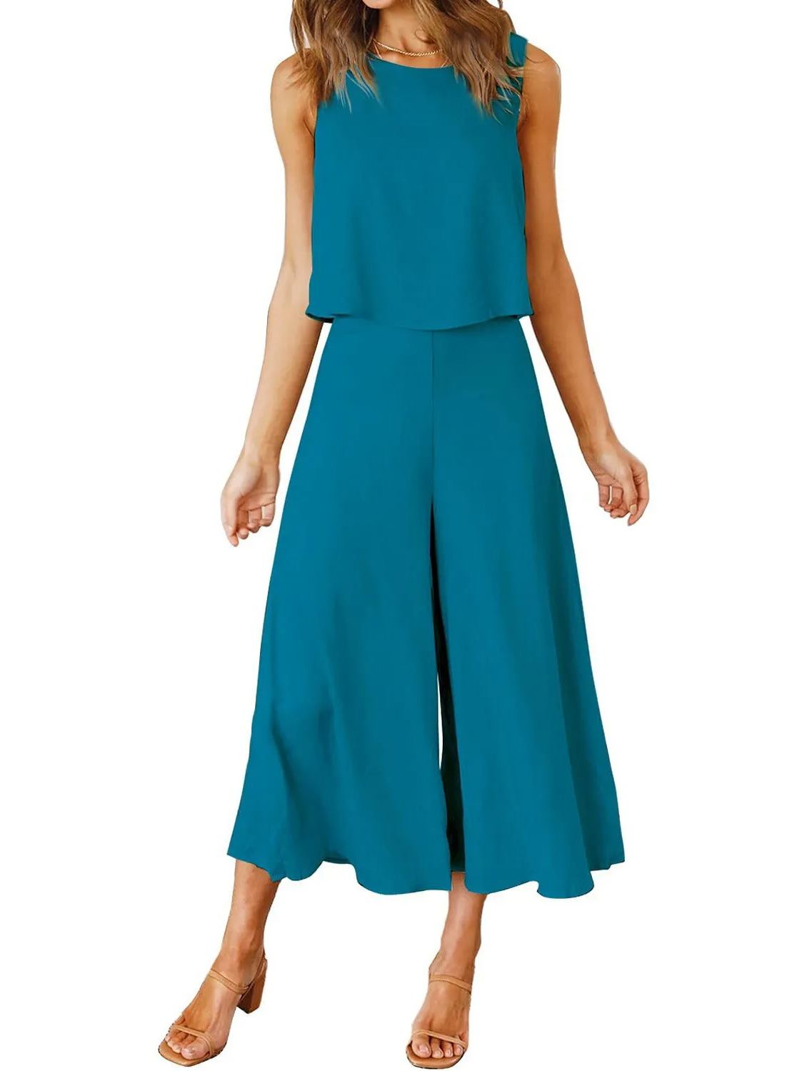 Damen ärmelloses Tank Crop Top und weites, fließendes Hosen-Set (Kaufe 2, versandkostenfrei)