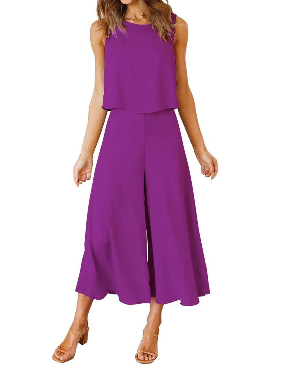 Damen ärmelloses Tank Crop Top und weites, fließendes Hosen-Set (Kaufe 2, versandkostenfrei)