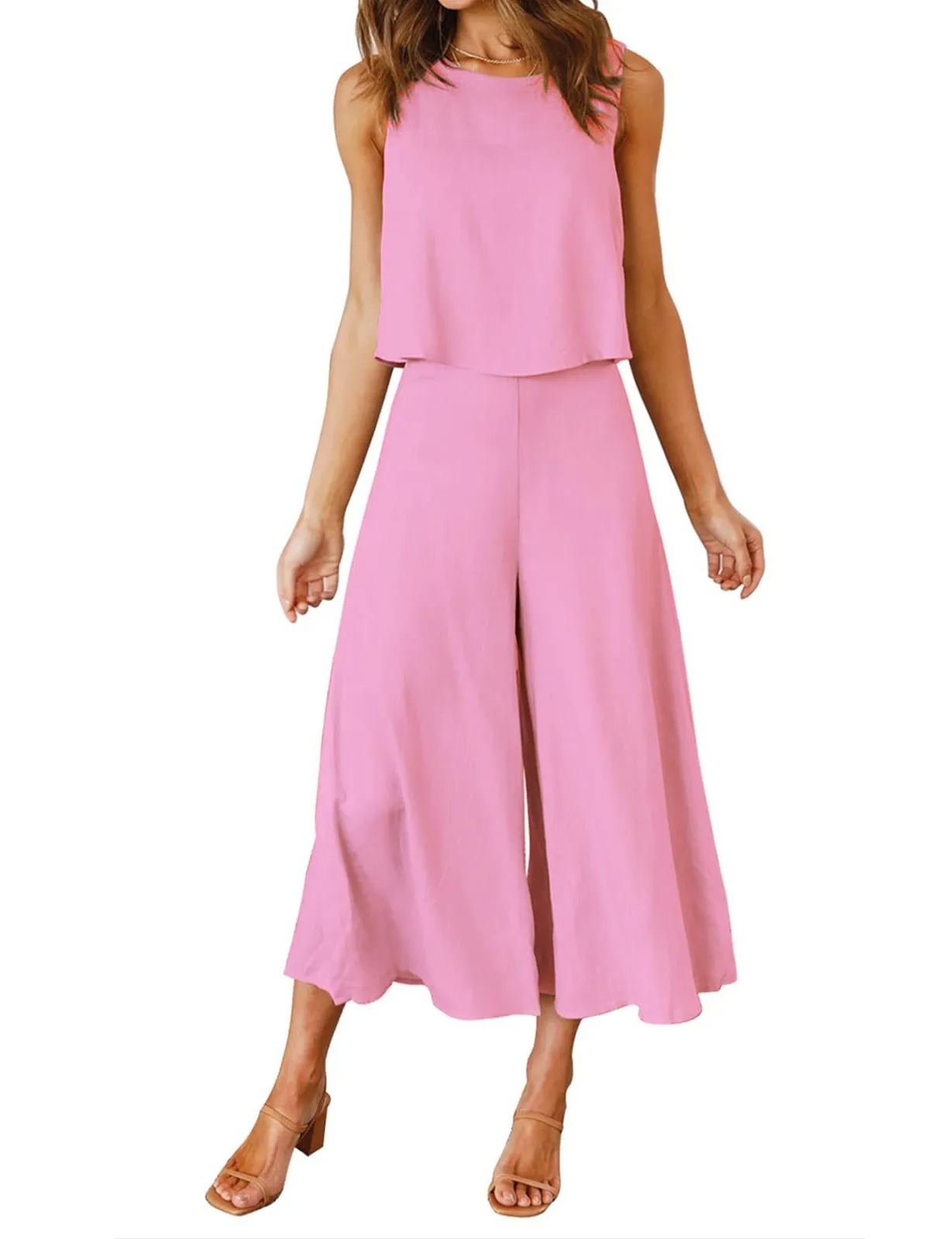 Damen ärmelloses Tank Crop Top und weites, fließendes Hosen-Set (Kaufe 2, versandkostenfrei)